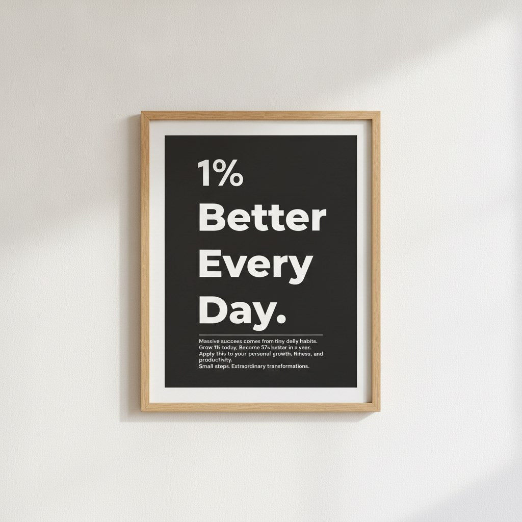 1% Better Every Day motivasyon posteri, ahşap çerçeveli minimalist duvar dekorasyonu