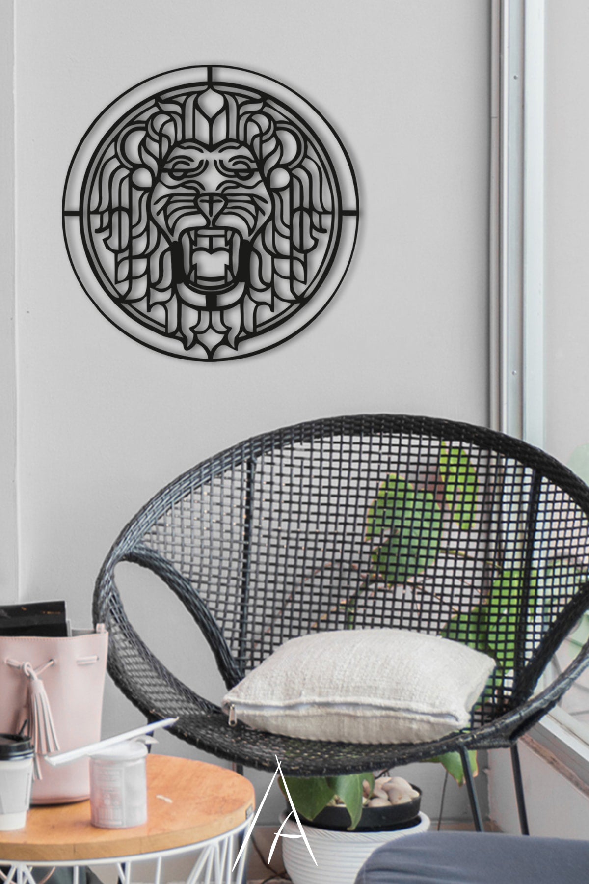 Geometrik aslan duvar dekoru, ofis dekorasyonu için geometrik tasarım, ürün detayı