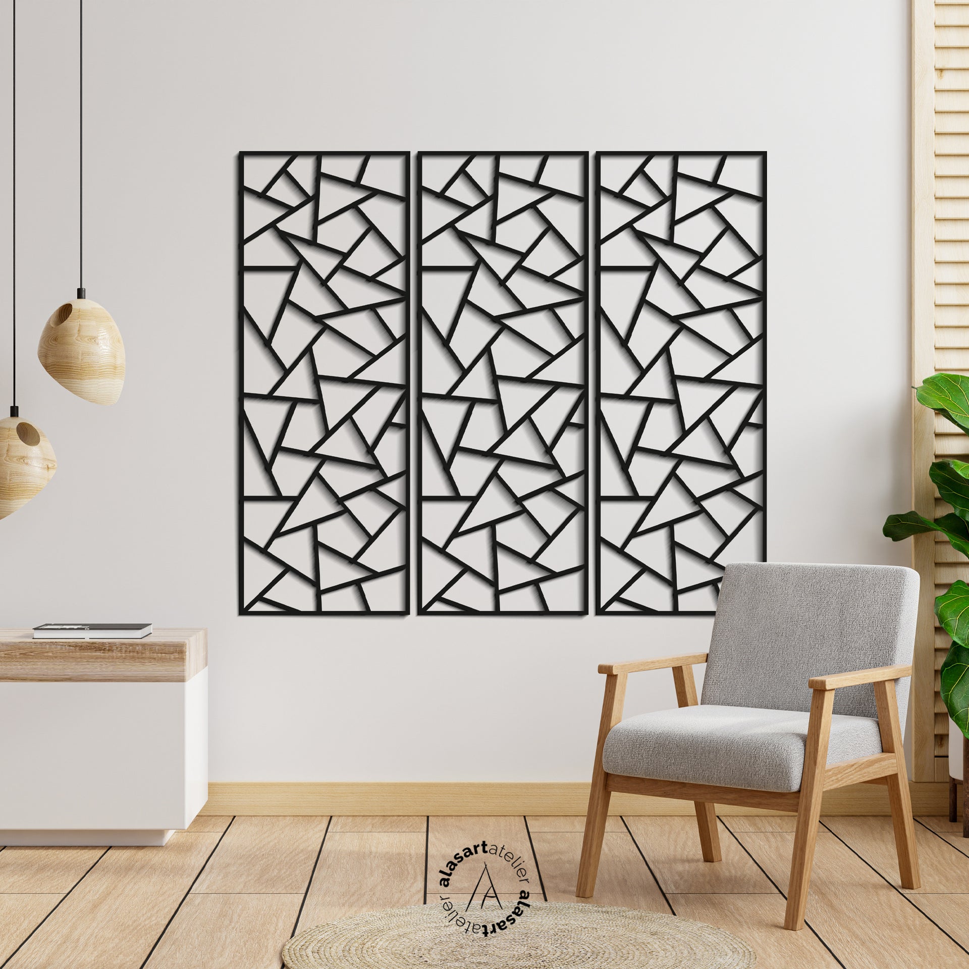 3’lü Geometrik Ahşap Duvar Paneli