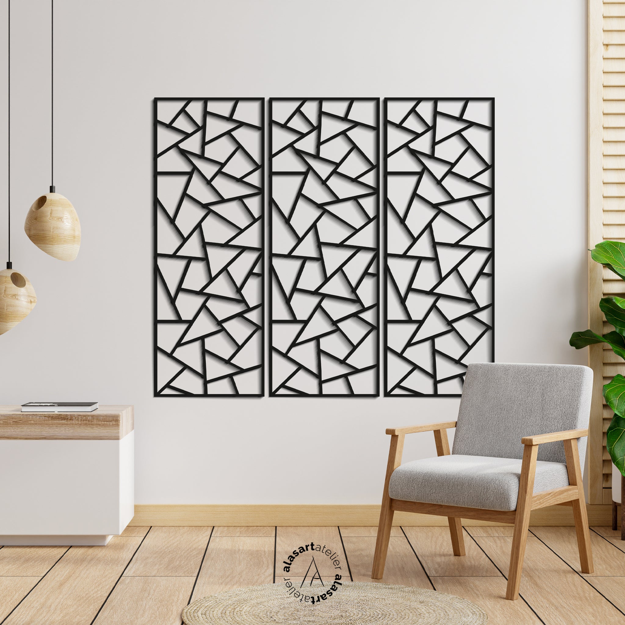 3’lü Geometrik Ahşap Duvar Paneli