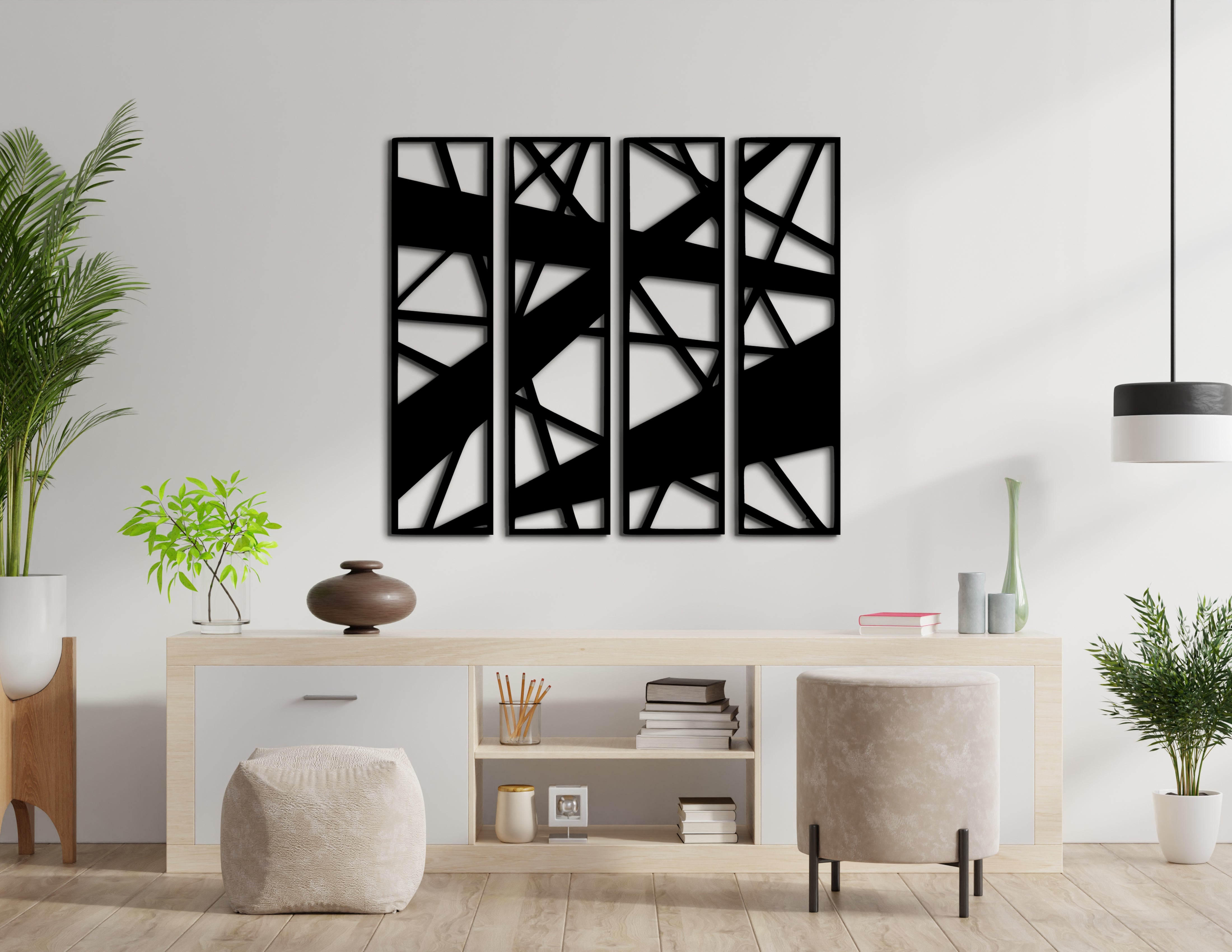 4’lü Geometrik Ahşap Duvar Dekoru Seti