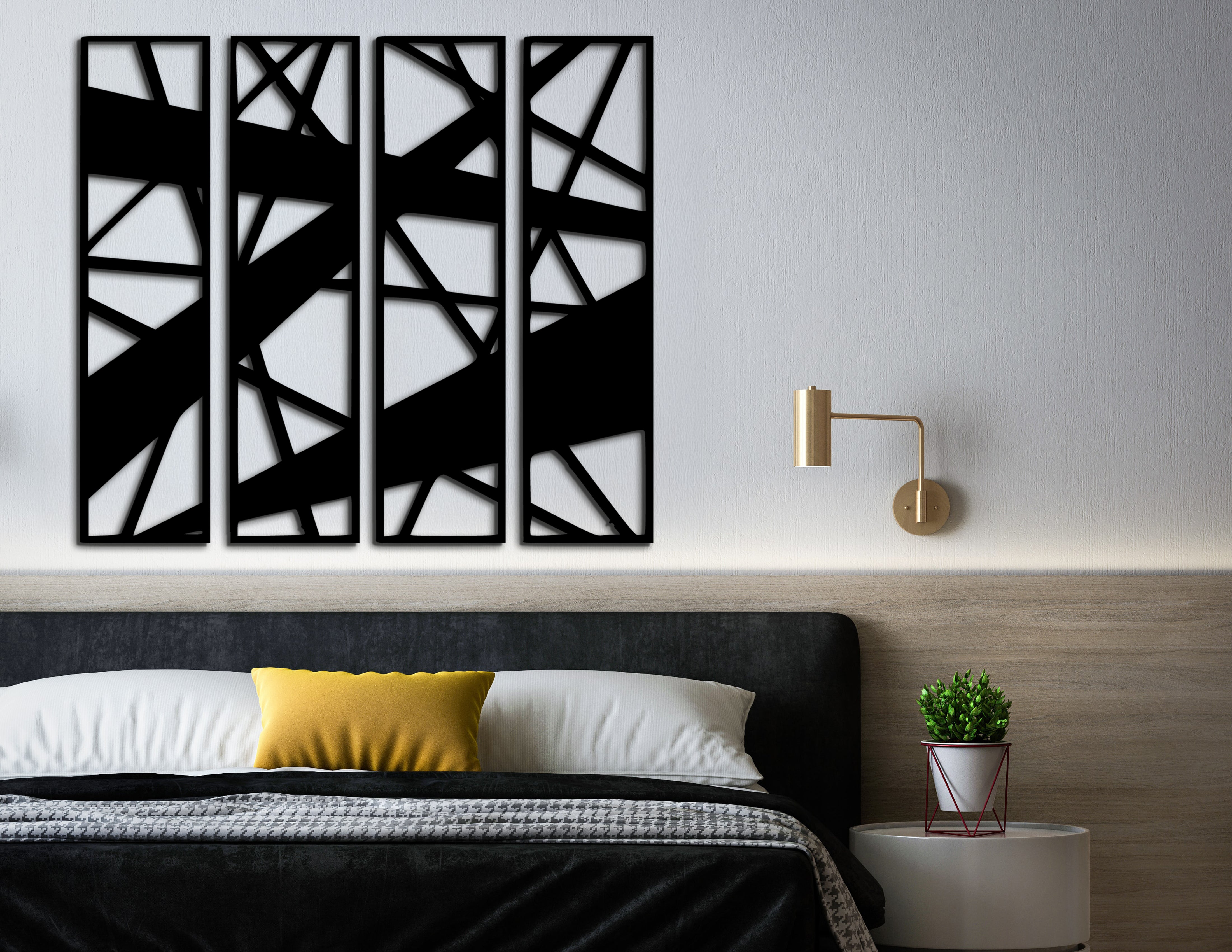 4’lü Geometrik Ahşap Duvar Dekoru Seti