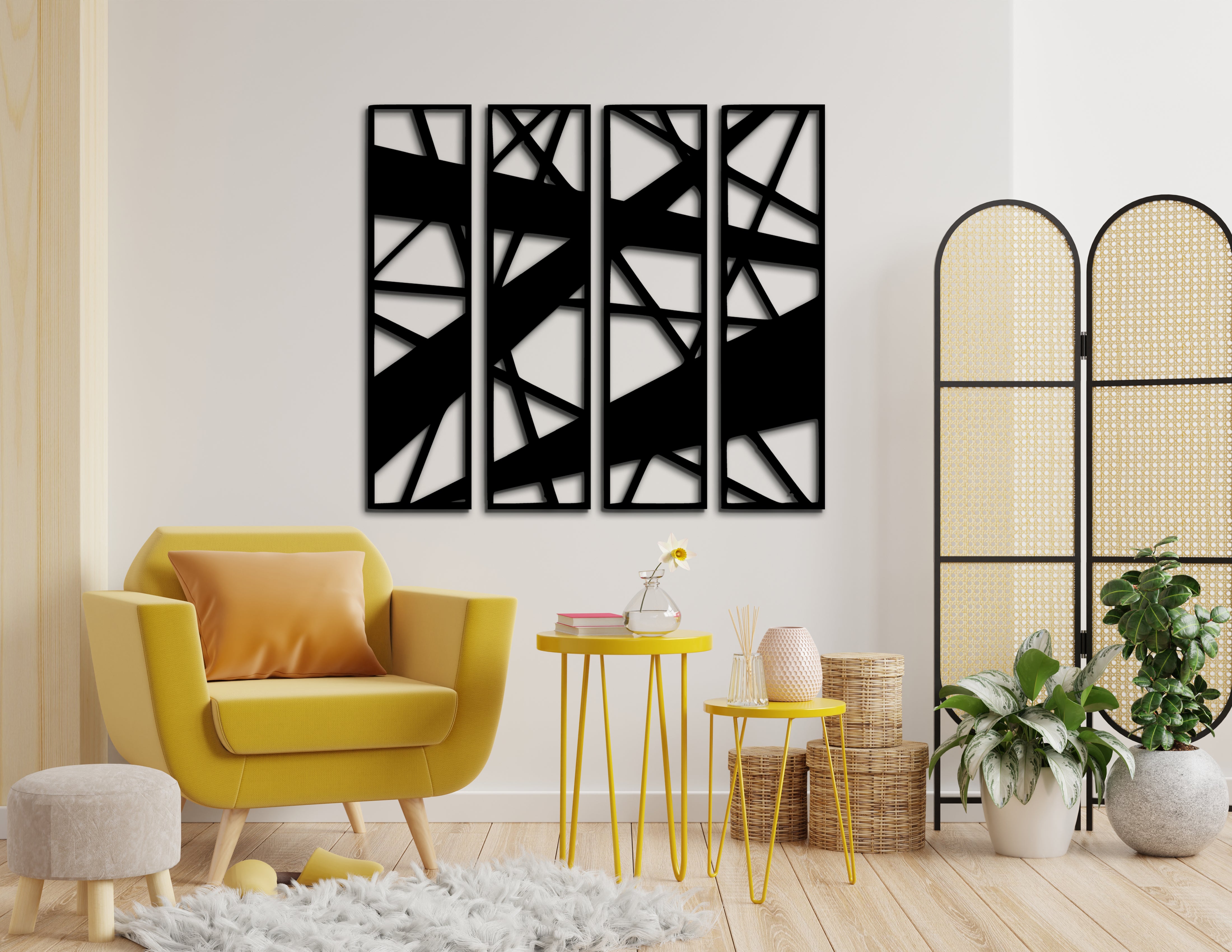 4’lü Geometrik Ahşap Duvar Dekoru Seti