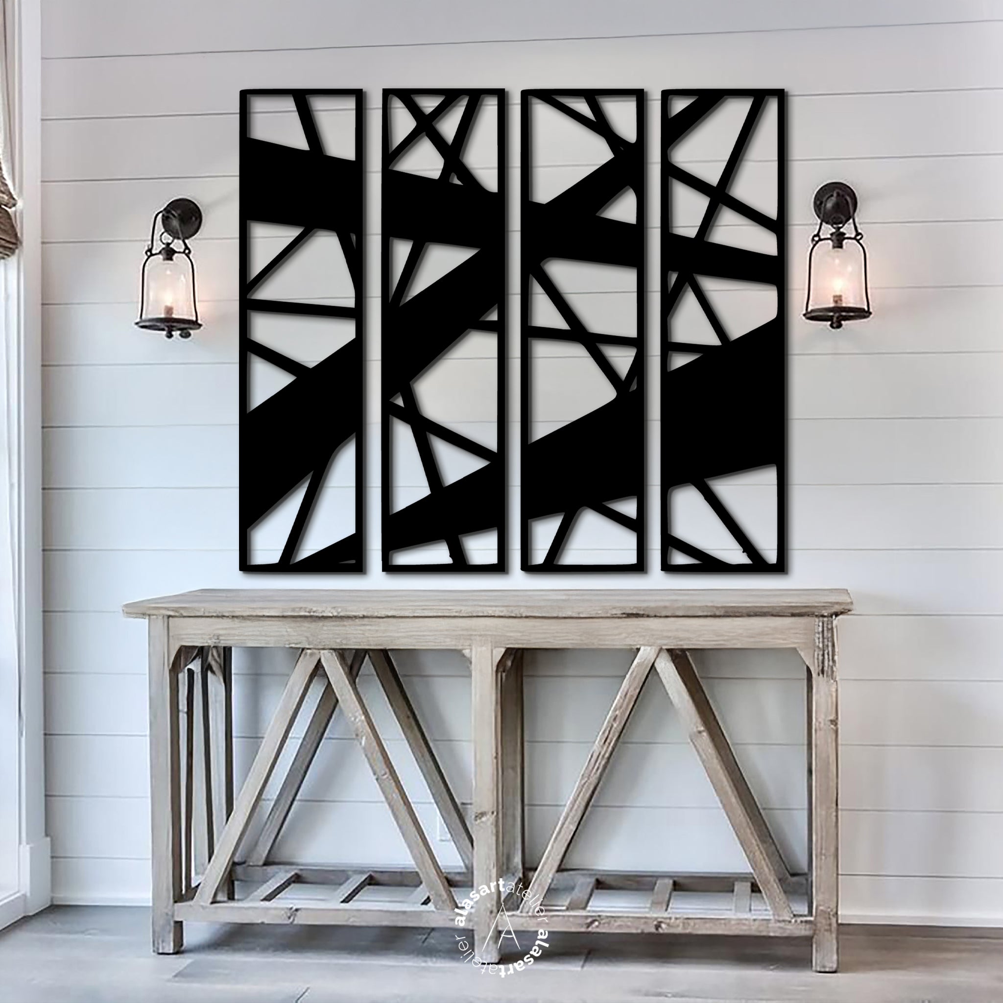 4’lü Geometrik Ahşap Duvar Dekoru Seti