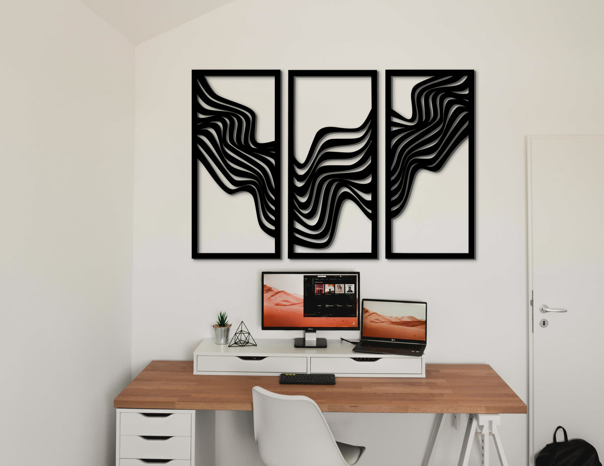 Trio Abstract geometrik duvar dekoru, salon dekorasyonu için 3'lü set, ürün detayı