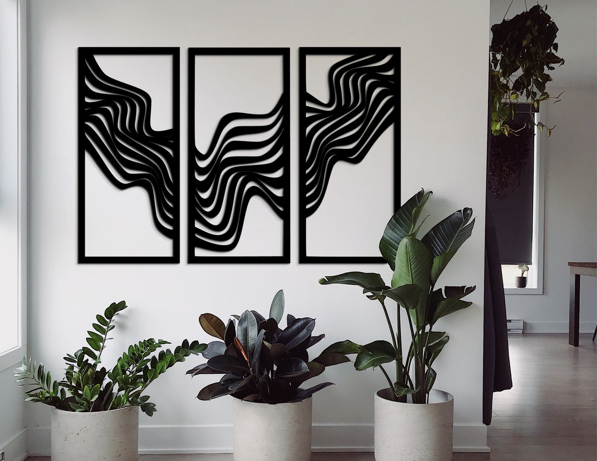 Trio Abstract 3'lü duvar dekoru seti, salon ve antre dekorasyonu, dekor görünümü