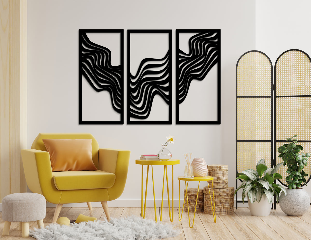 Trio Abstract geometrik ahşap duvar dekoru, detaylı ürün fotoğrafı