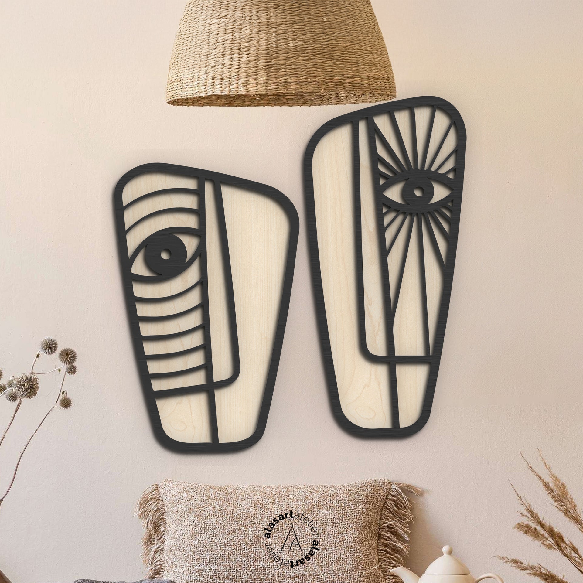 Abstrasso Maske Katmanlı Modern Duvar Dekoru 2'li Set