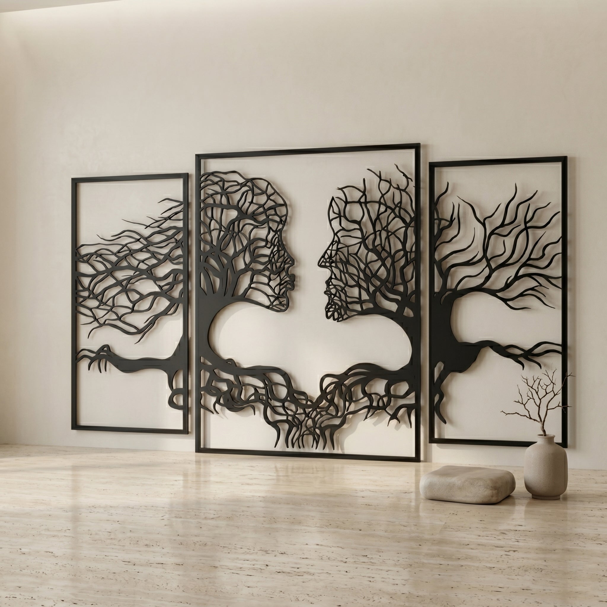 Abstract Faces 3-Piece Wooden Wall Decor