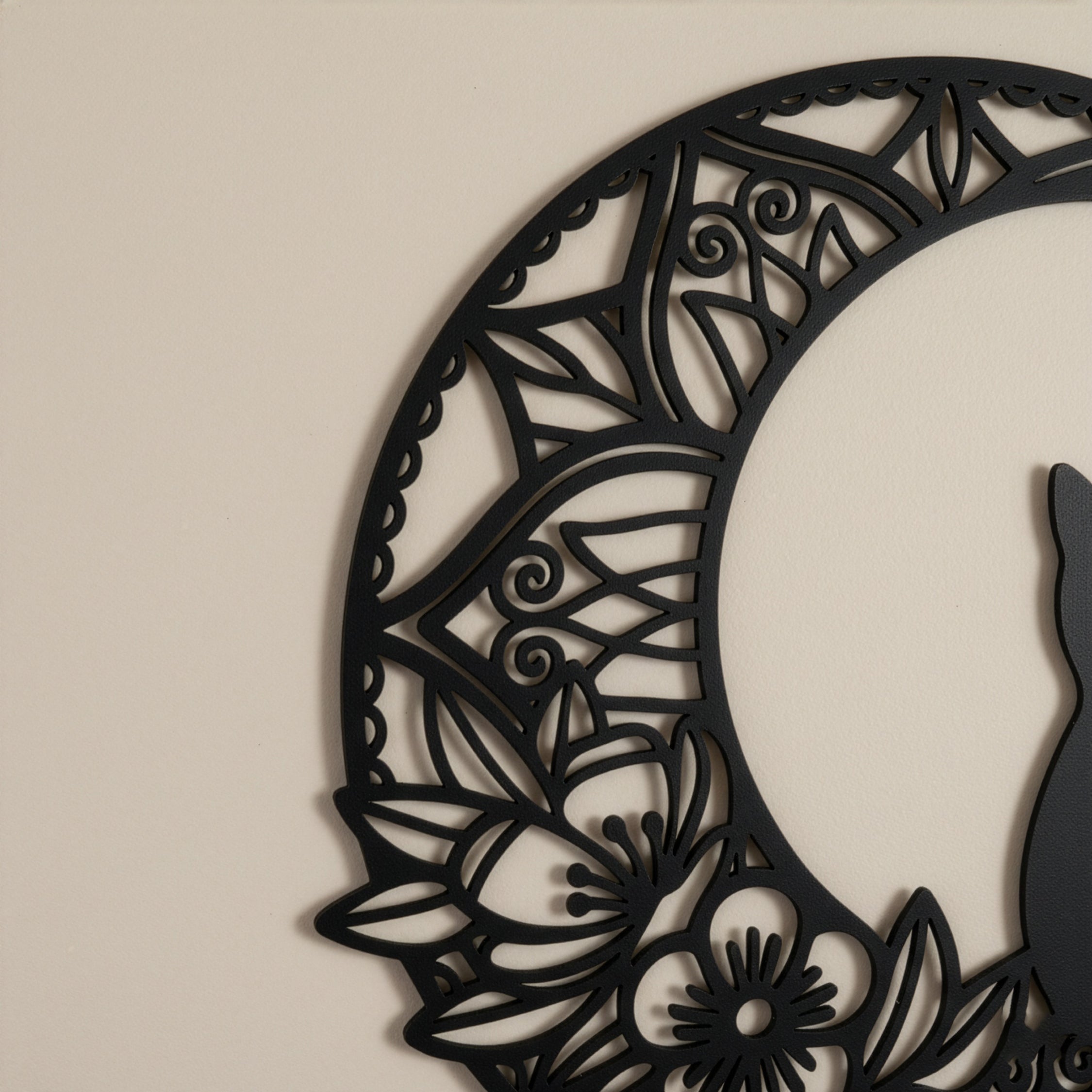 Ay Kedisi Çiçek Desenli Hilal Duvar Dekoru