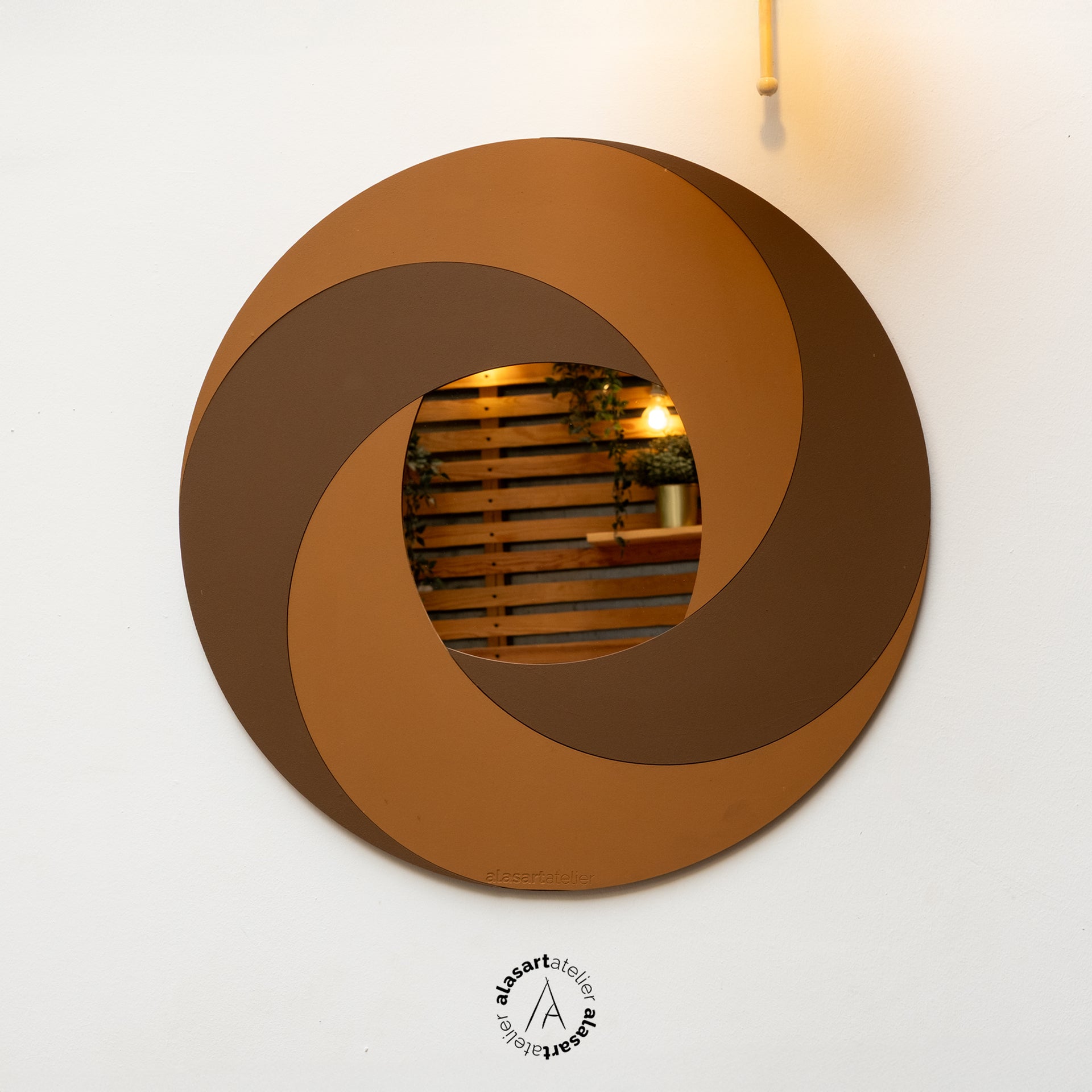 Chromium Detailed Decorative Round Wall Mirror - Chestnut and Caramel