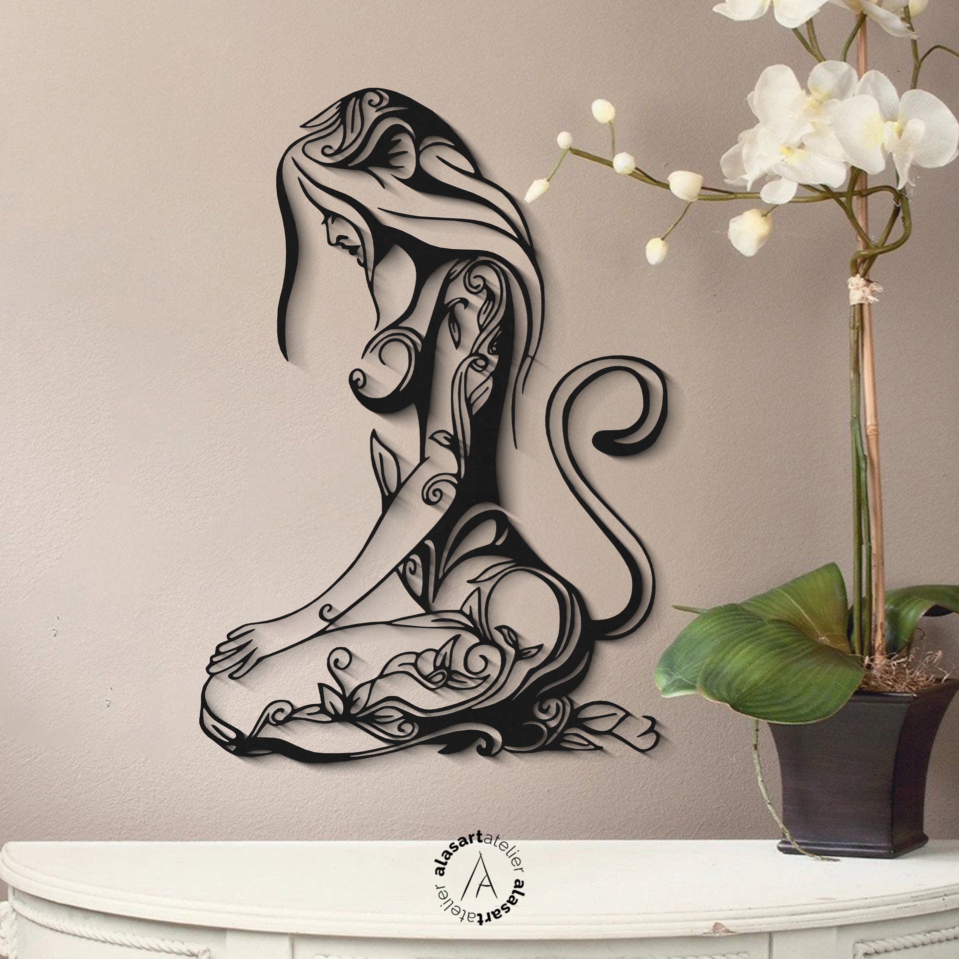 Floral Patterned Women's Wooden Wall Decor