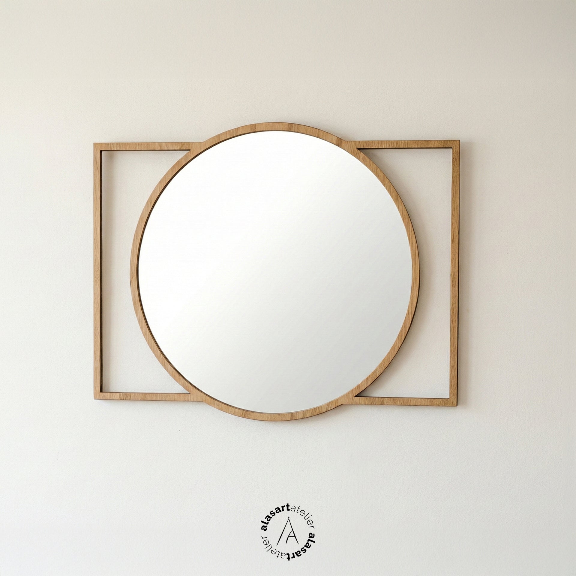 Dikdörtgen Detaylı Yuvarlak Duvar Aynası