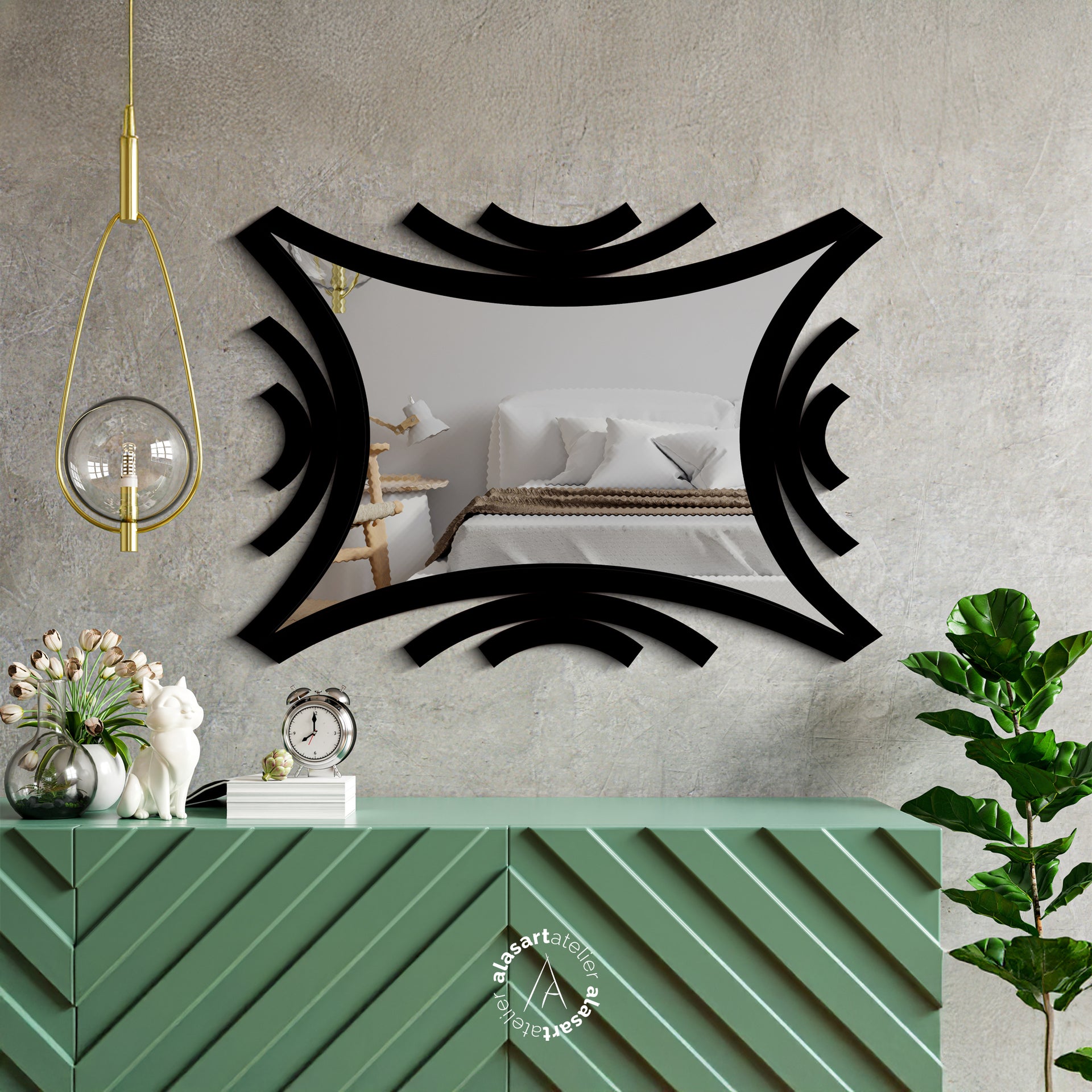 Horizontal Decorative Wall Mirror with Flexible Edge Detail