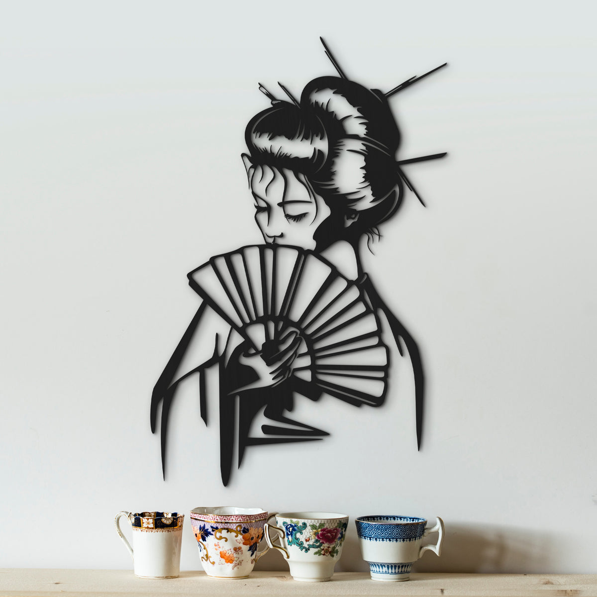 Geisha Japon duvar dekoru, modern salon dekorasyonu, dekor görünümü