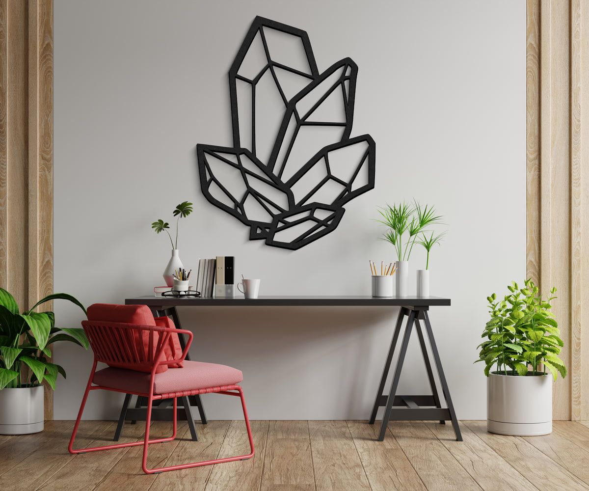Geometrik kristal duvar dekoru, modern ahşap duvar sanatı ön görünüm