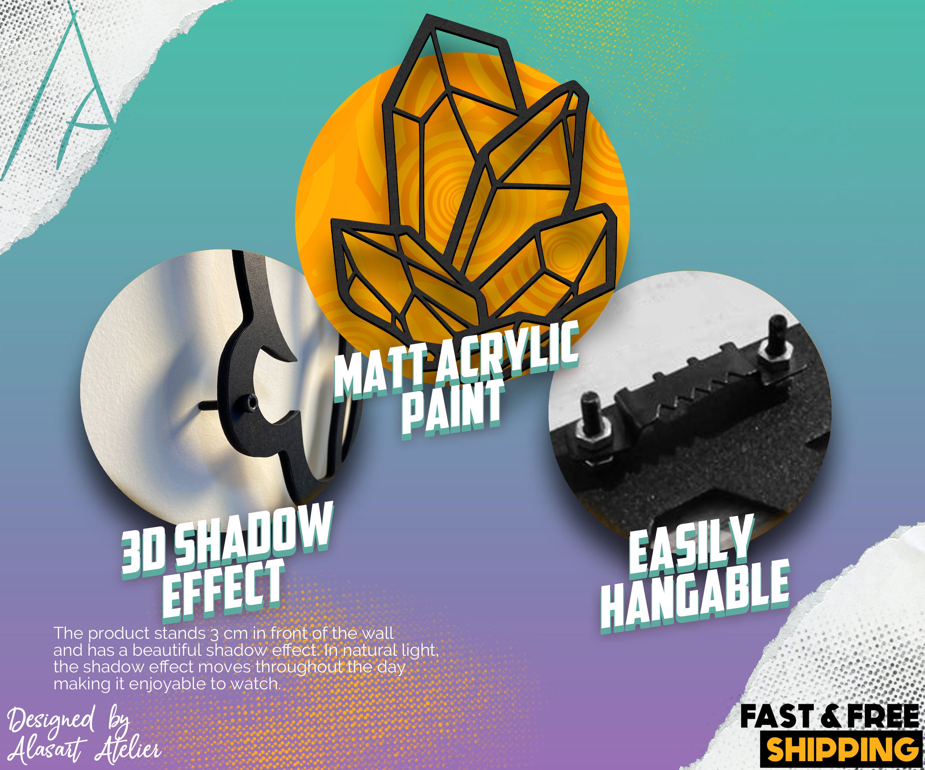 Geometrik Kristal Ahşap Duvar Dekoru