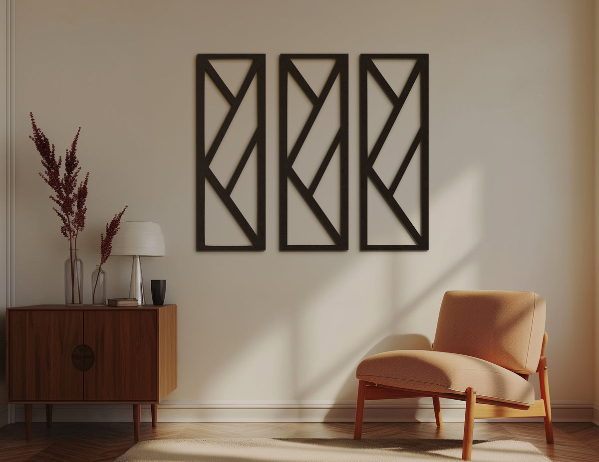 3'lü geometrik ahşap duvar dekoru seti, ürün görünümü