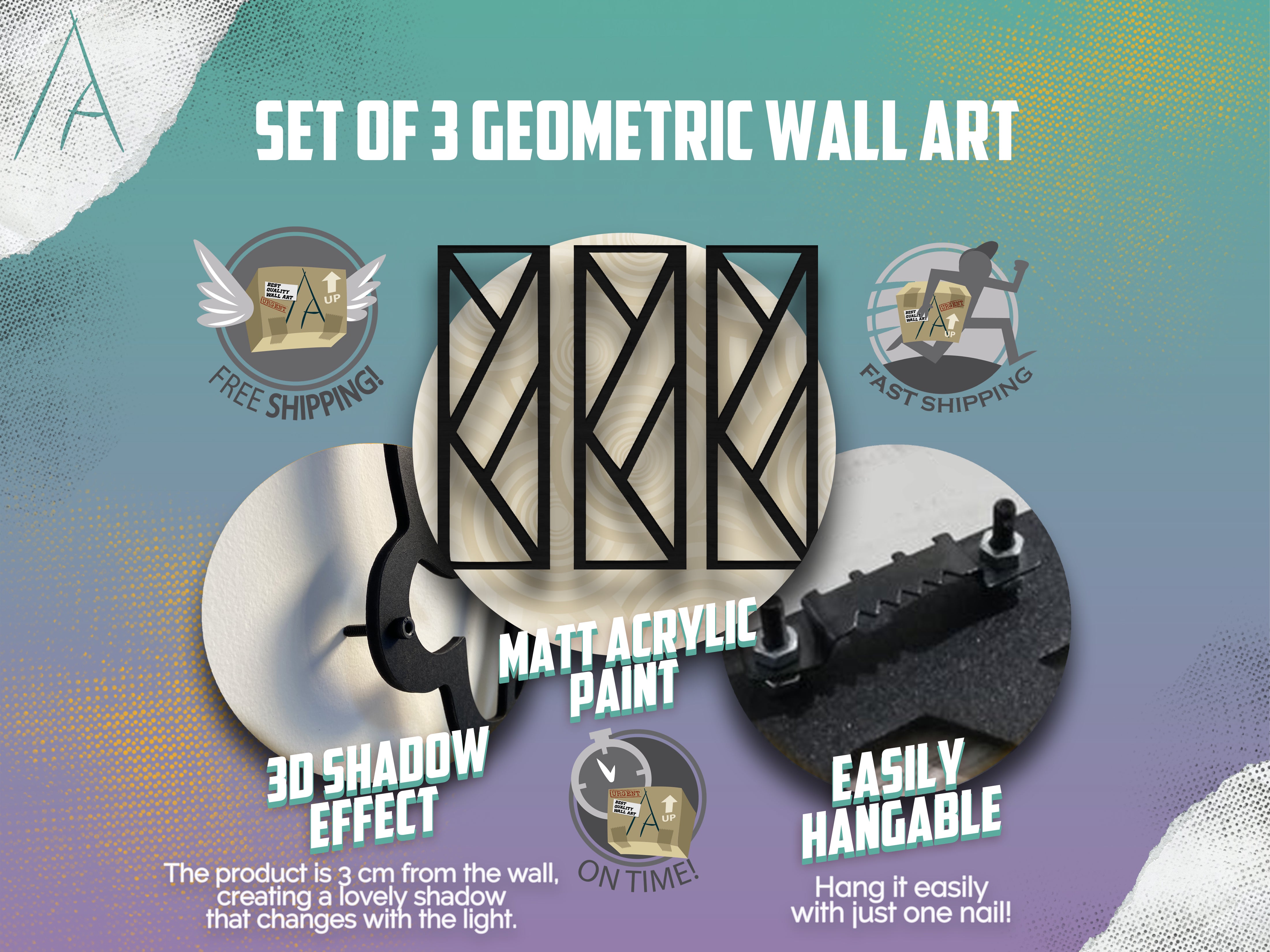 Geometrik Ahşap Duvar Dekoru Seti 3’lü