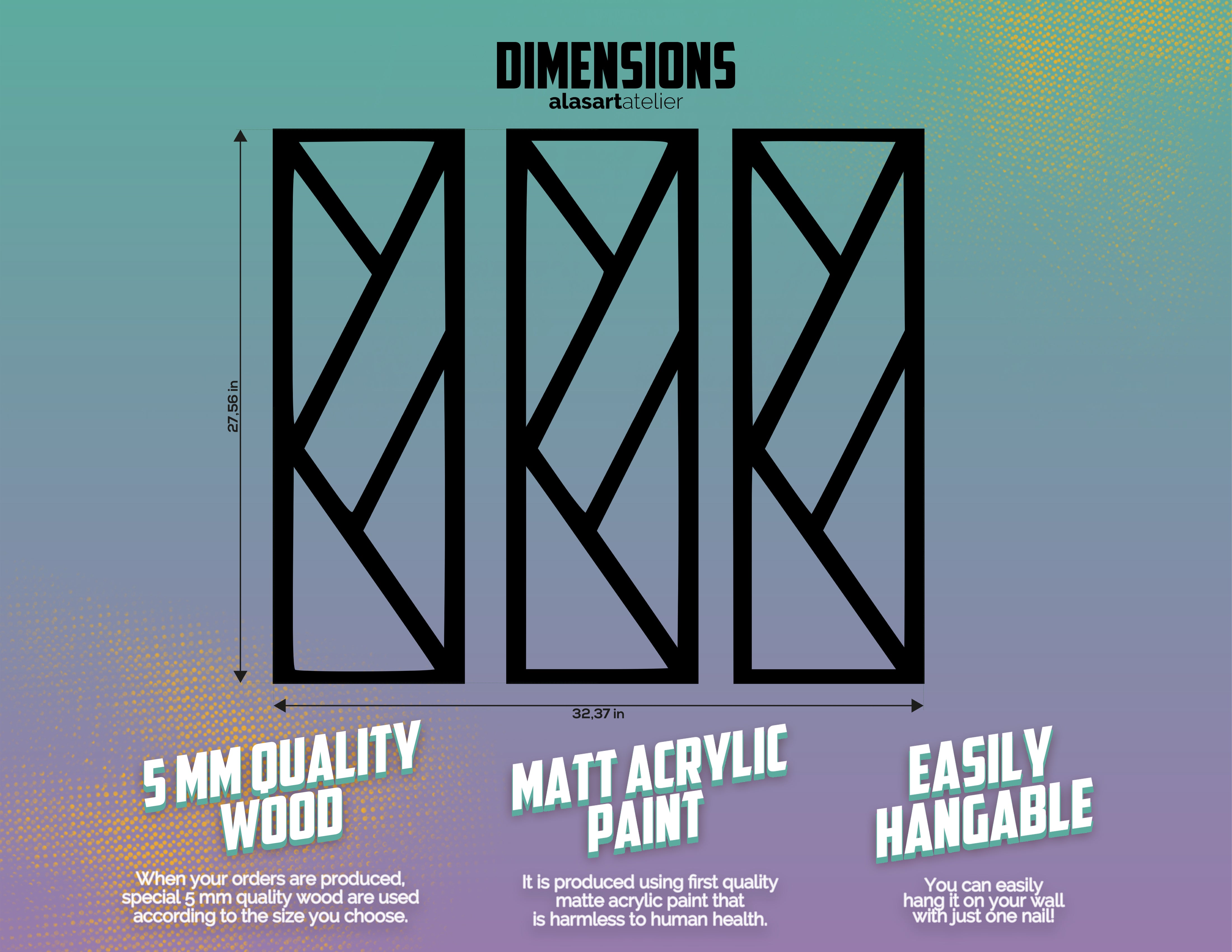 Geometrik Ahşap Duvar Dekoru Seti 3’lü