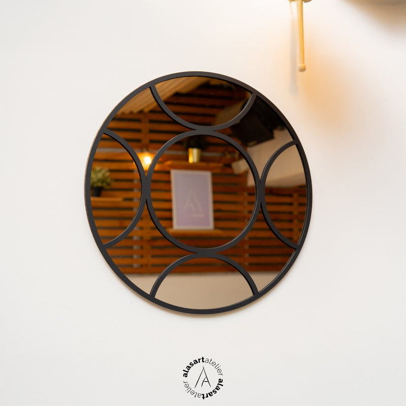 Geometrik Daire Motifli Yuvarlak Duvar Aynası