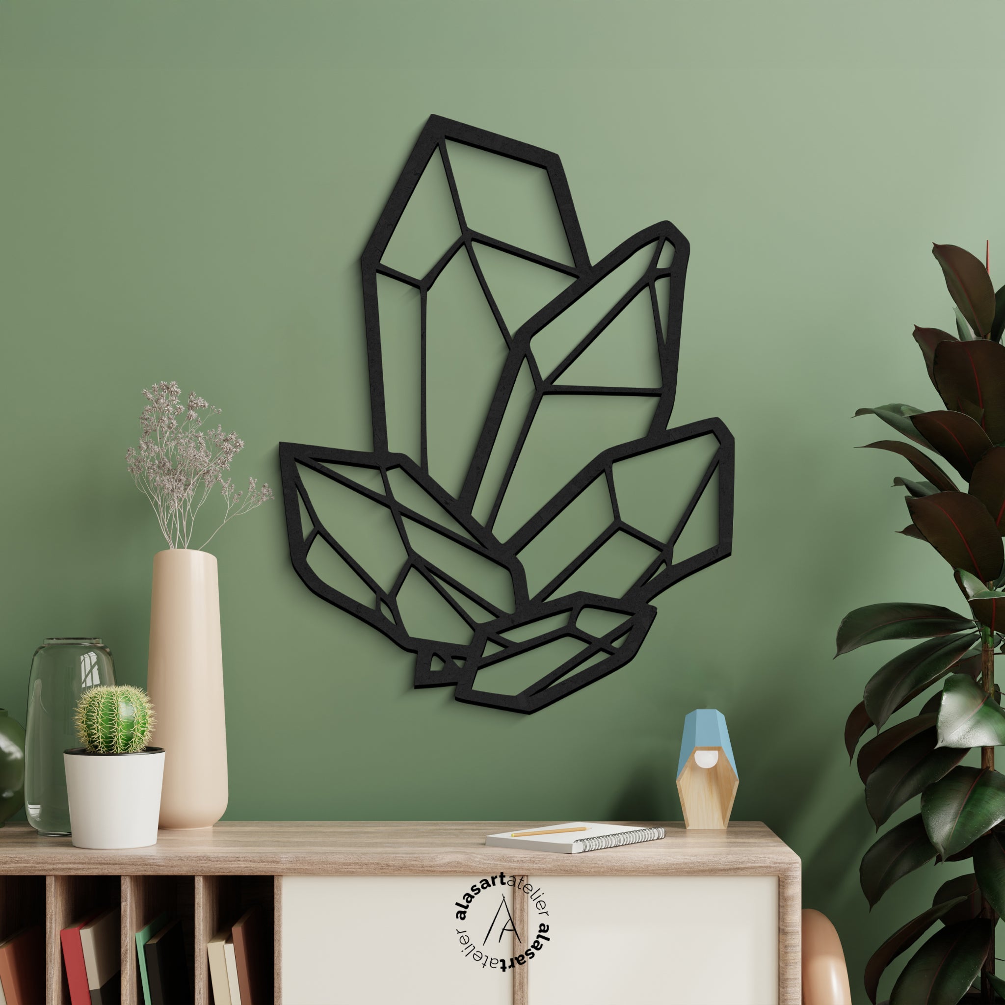 Geometrik Kristal Ahşap Duvar Dekoru