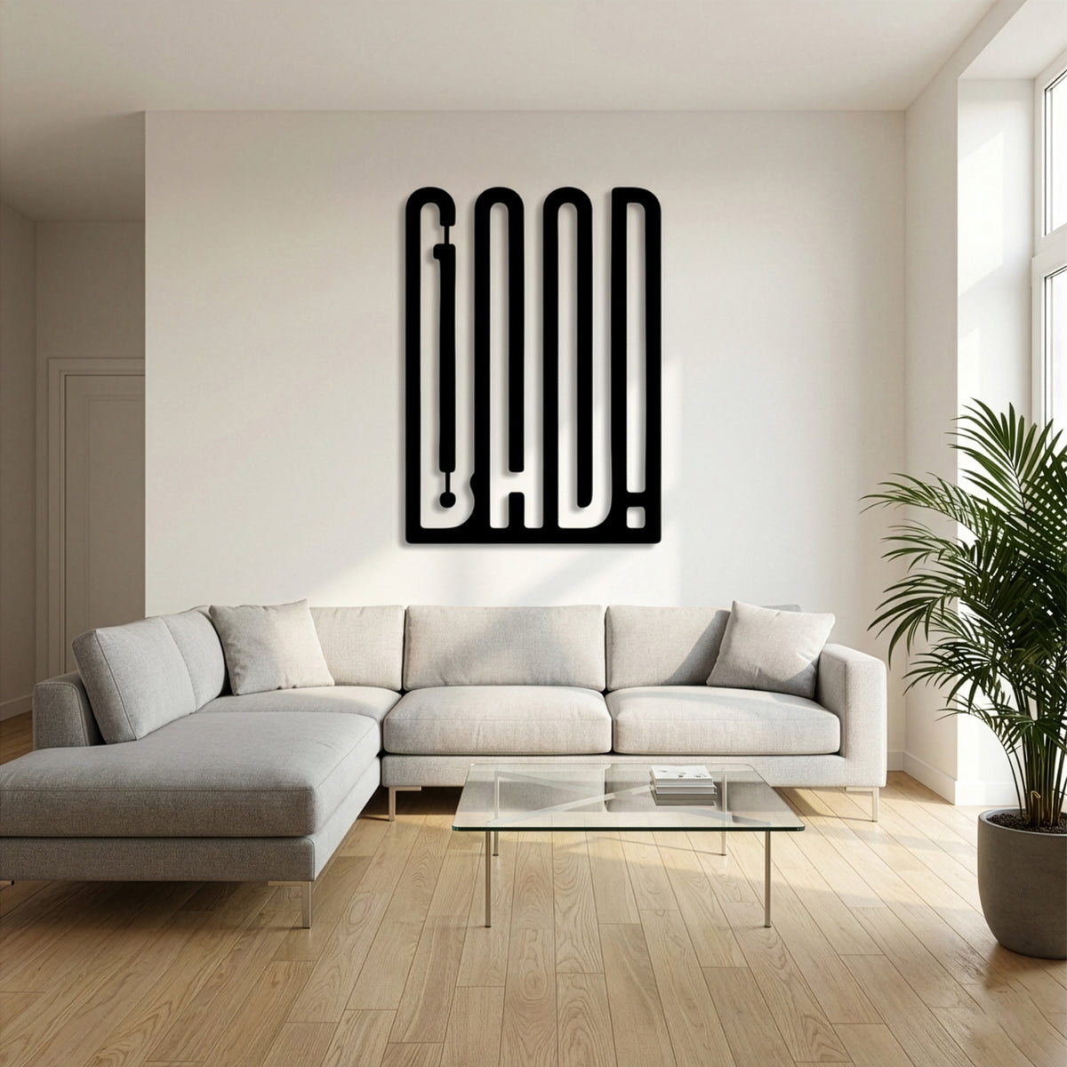 Good Bad modern tipografi duvar sanatı, yaşam alanı görünümü