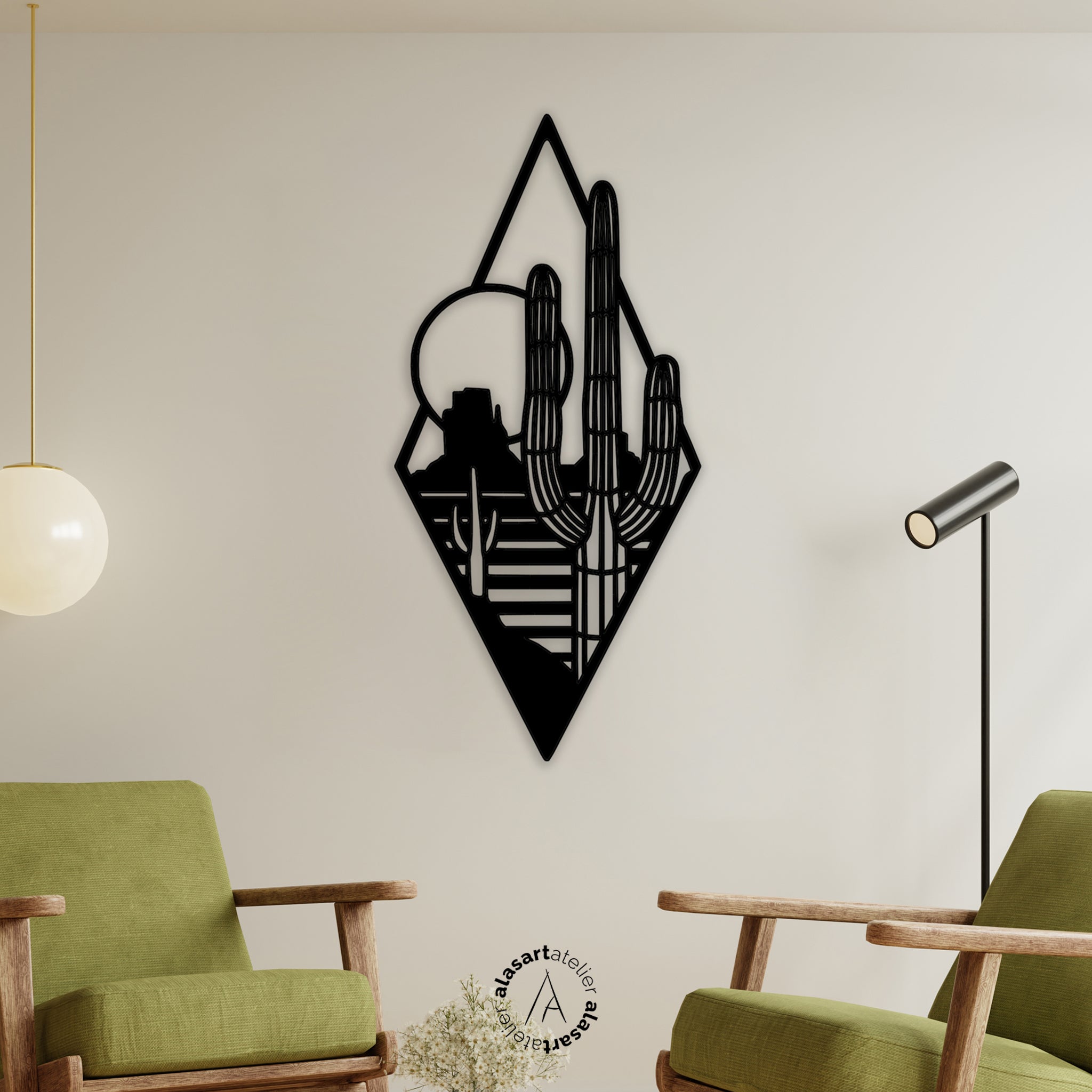 Günbatımı Kaktüs Ahşap Duvar Dekoru