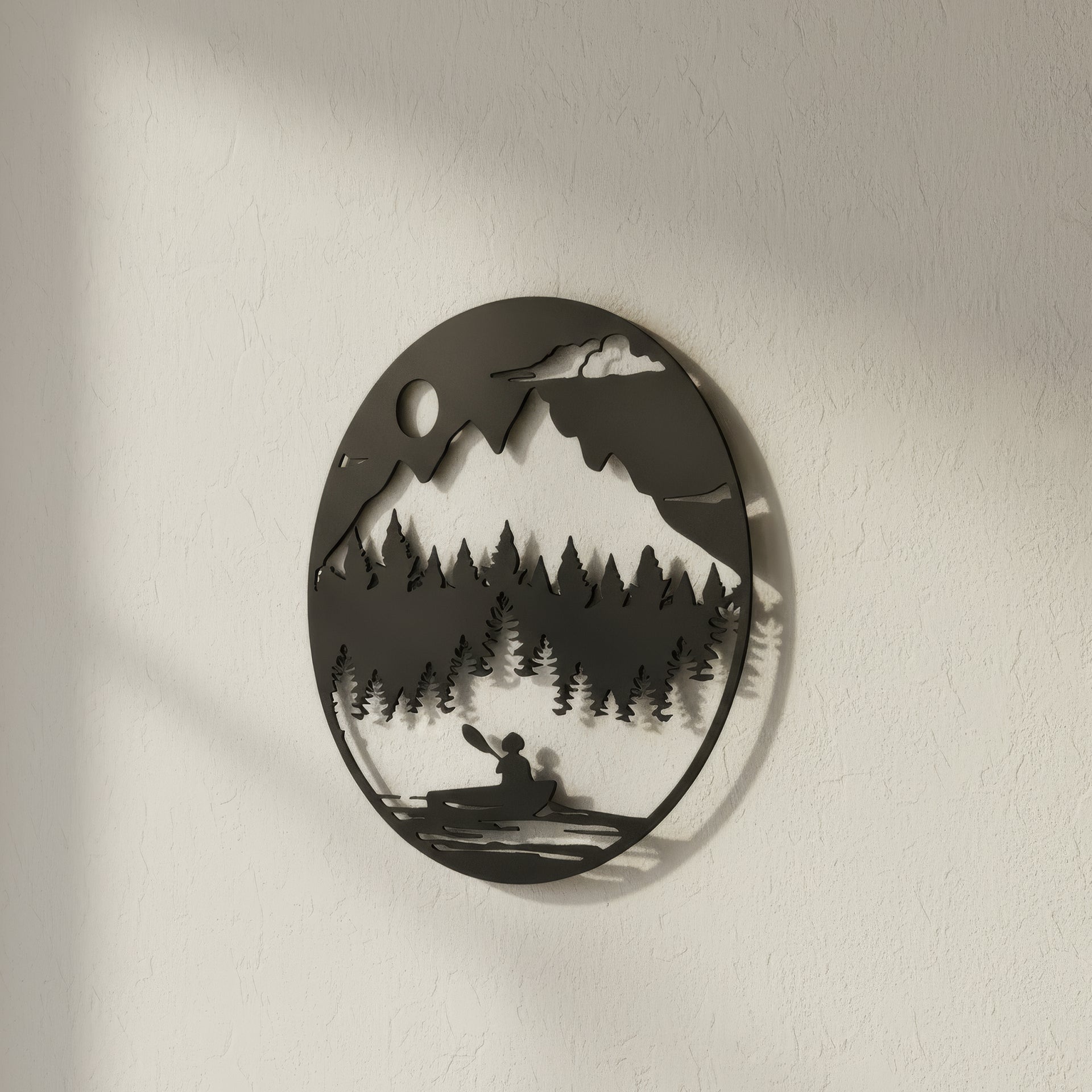 Ski & Mountain Lake - Round Wooden Wall Decor