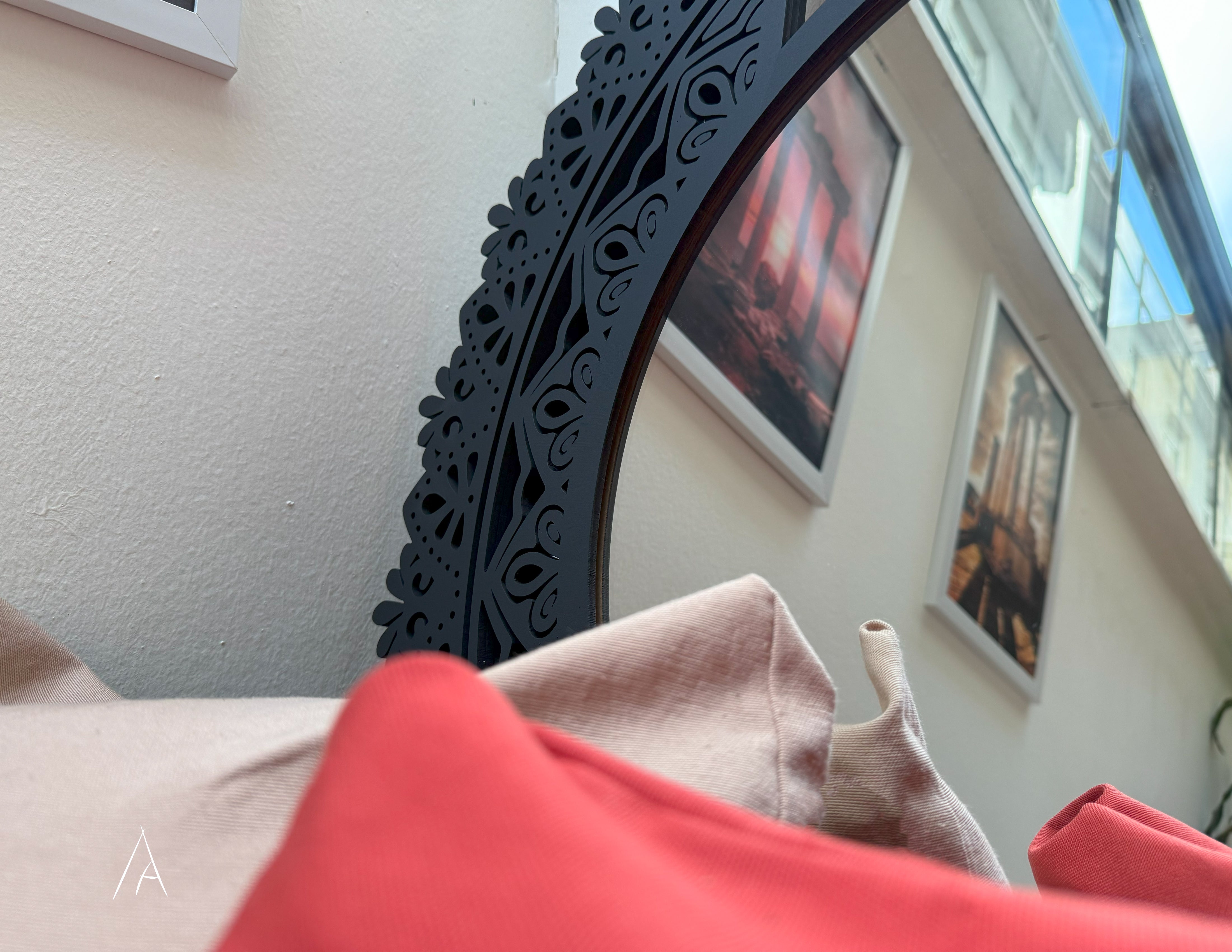 Mandala Desenli Ahşap Duvar Aynası