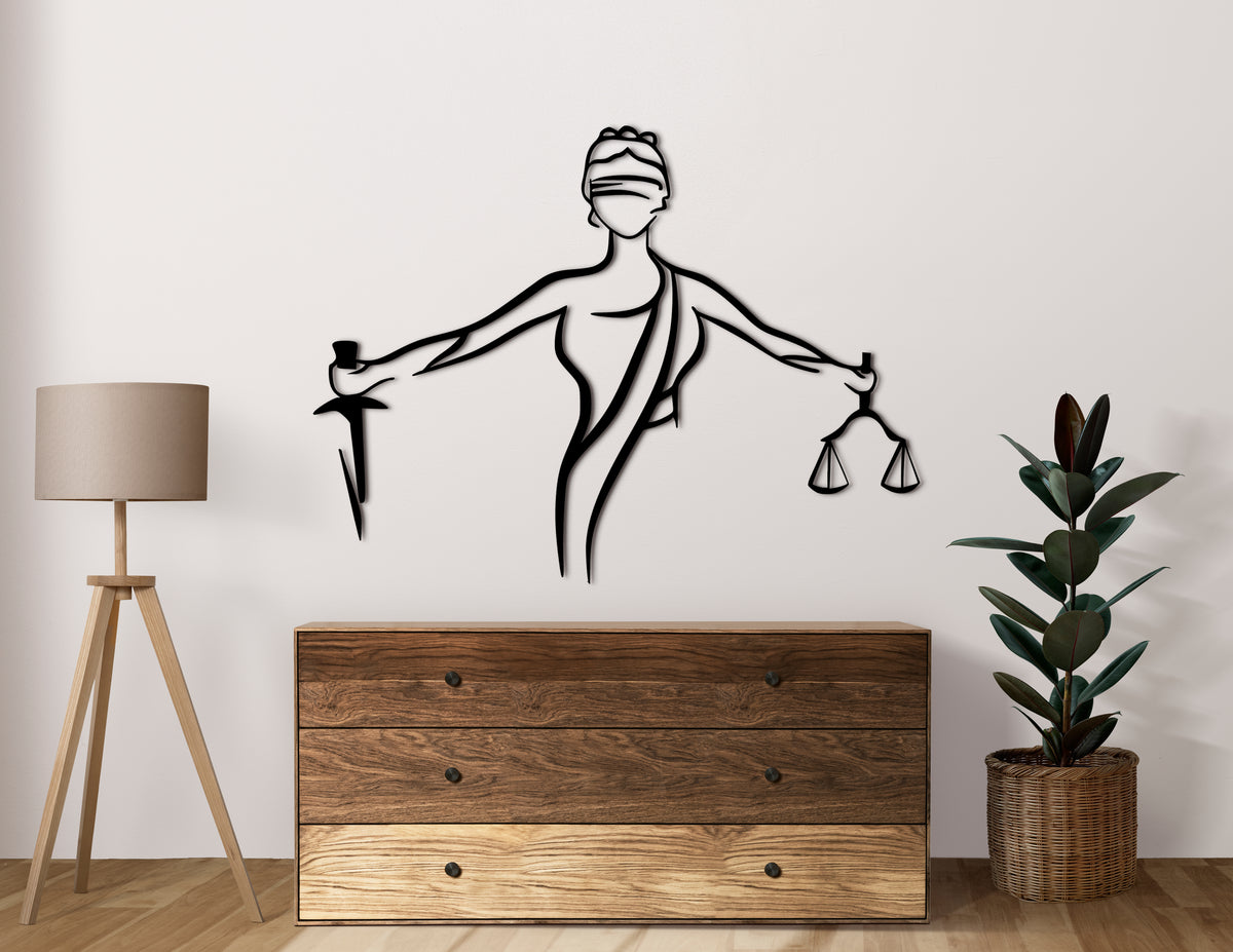 Adalet Tanrıçası mitoloji temalı duvar dekoru, salon için ahşap duvar sanatı, yakın detay