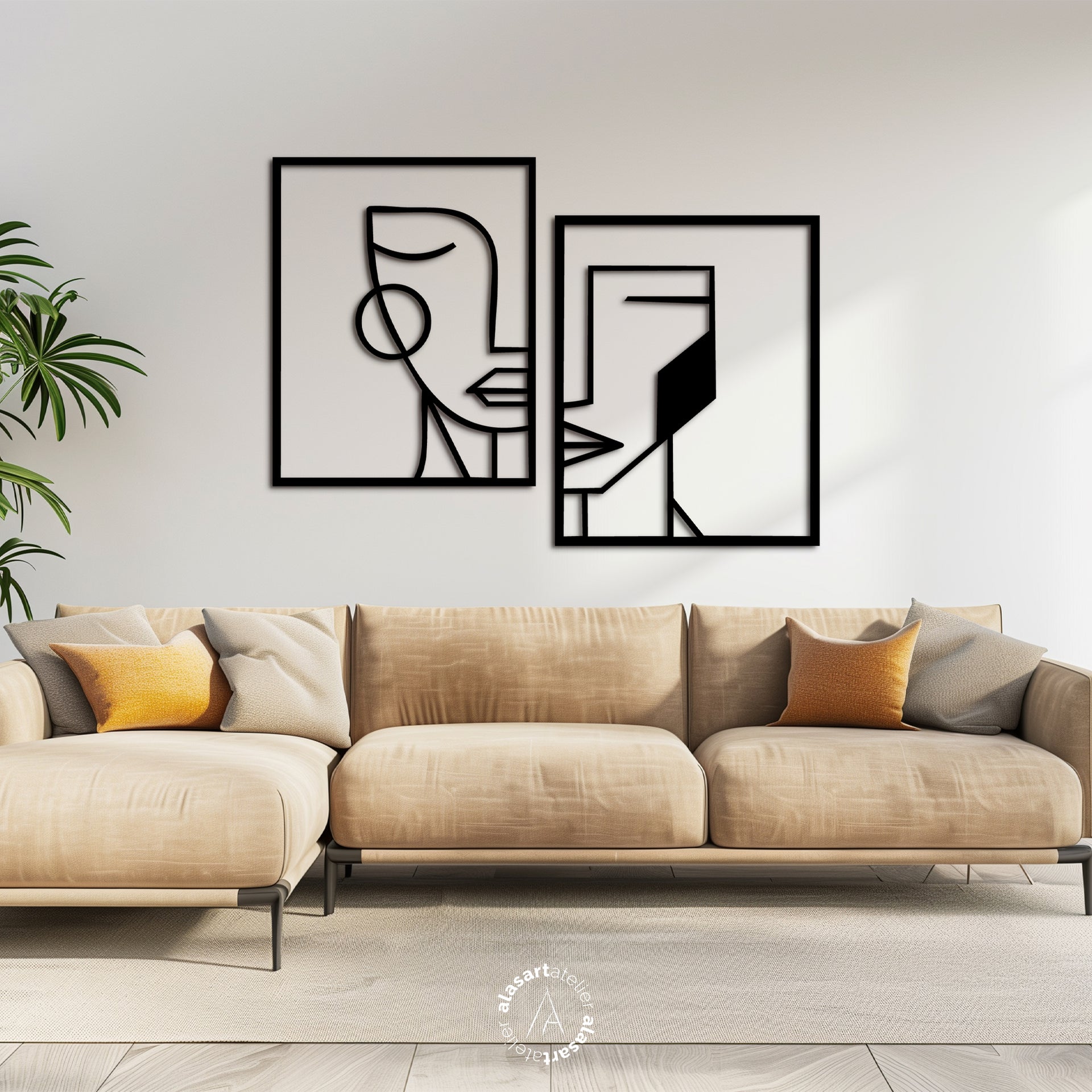 Minimalist Geometric Faces Set of 2 Wall Decor