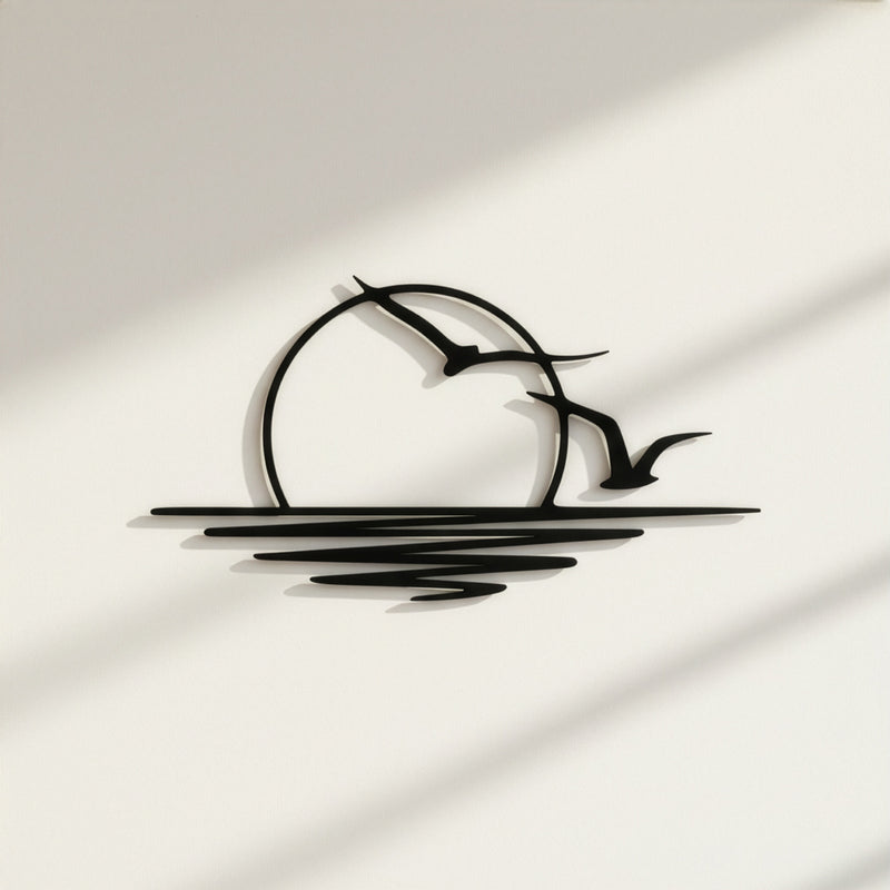 Minimalist Gün Batımı & Martılar Duvar Dekoru