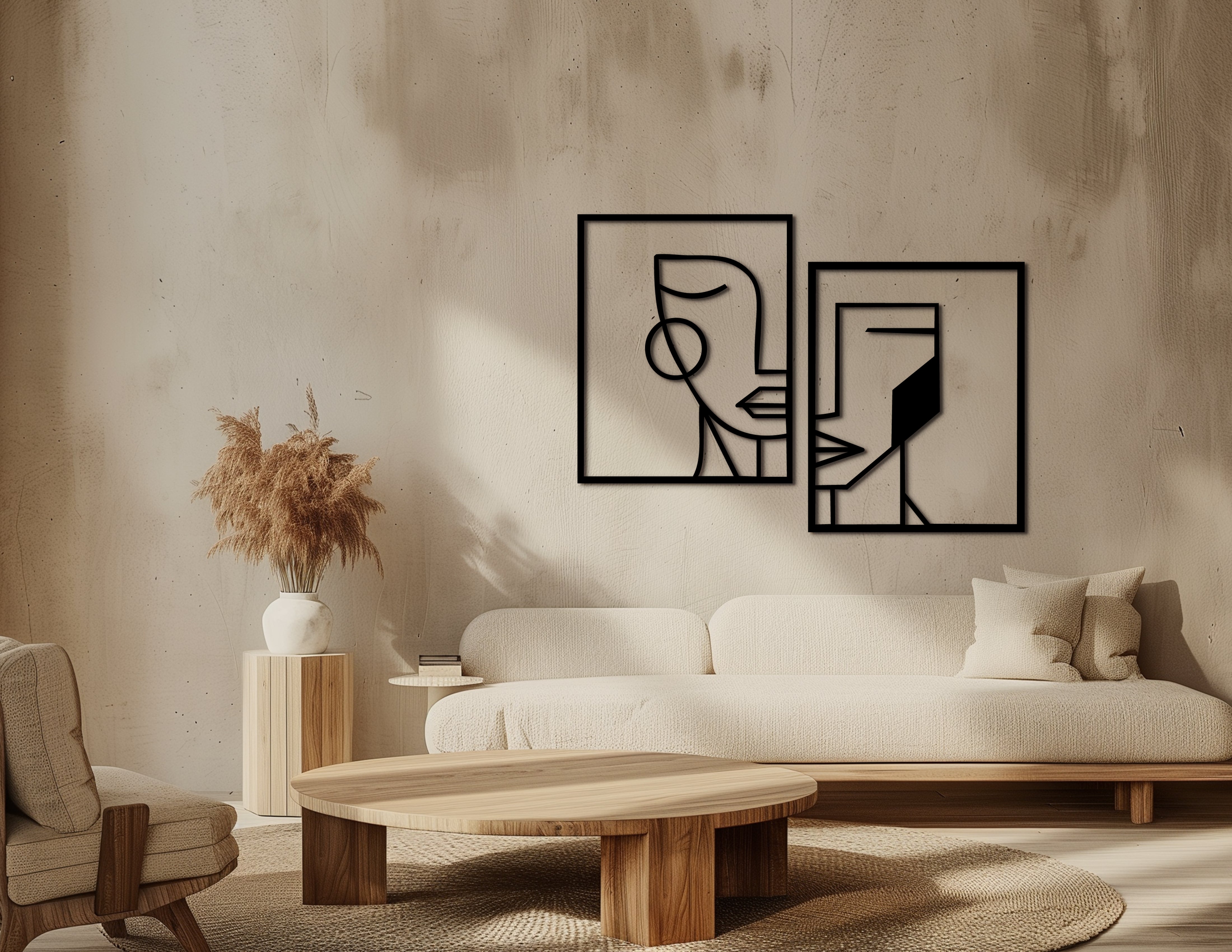 Minimalist Geometrik Yüzler 2’li Duvar Dekoru Seti