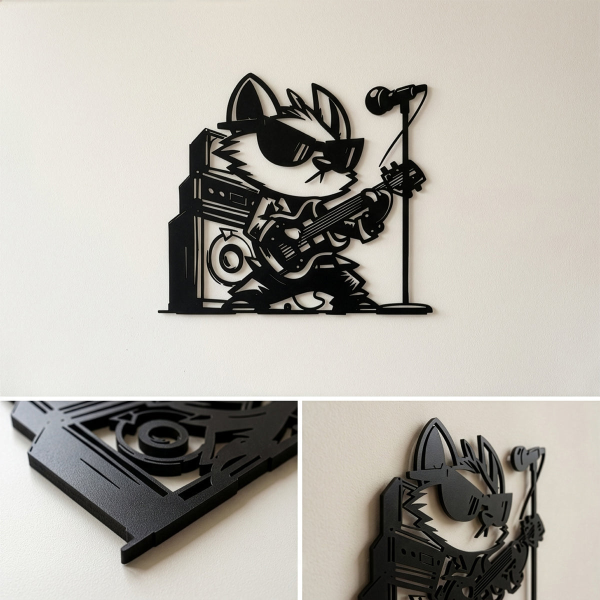 Gitarist tilki Rock Fox duvar dekoru, müzik temalı duvar sanatı ön görünüm
