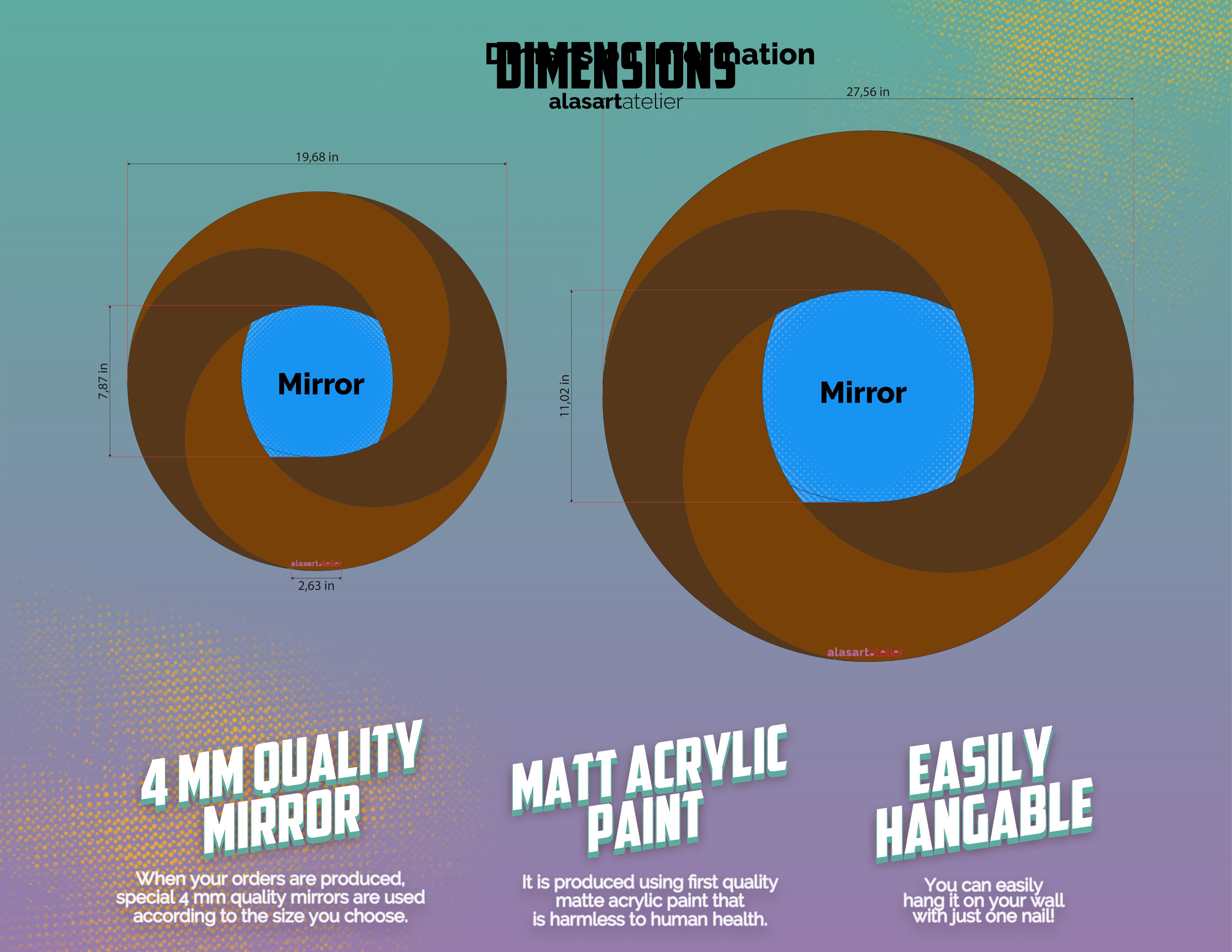 Chromium Detaylı Dekoratif Yuvarlak Duvar Aynası - Kestane ve Karamel