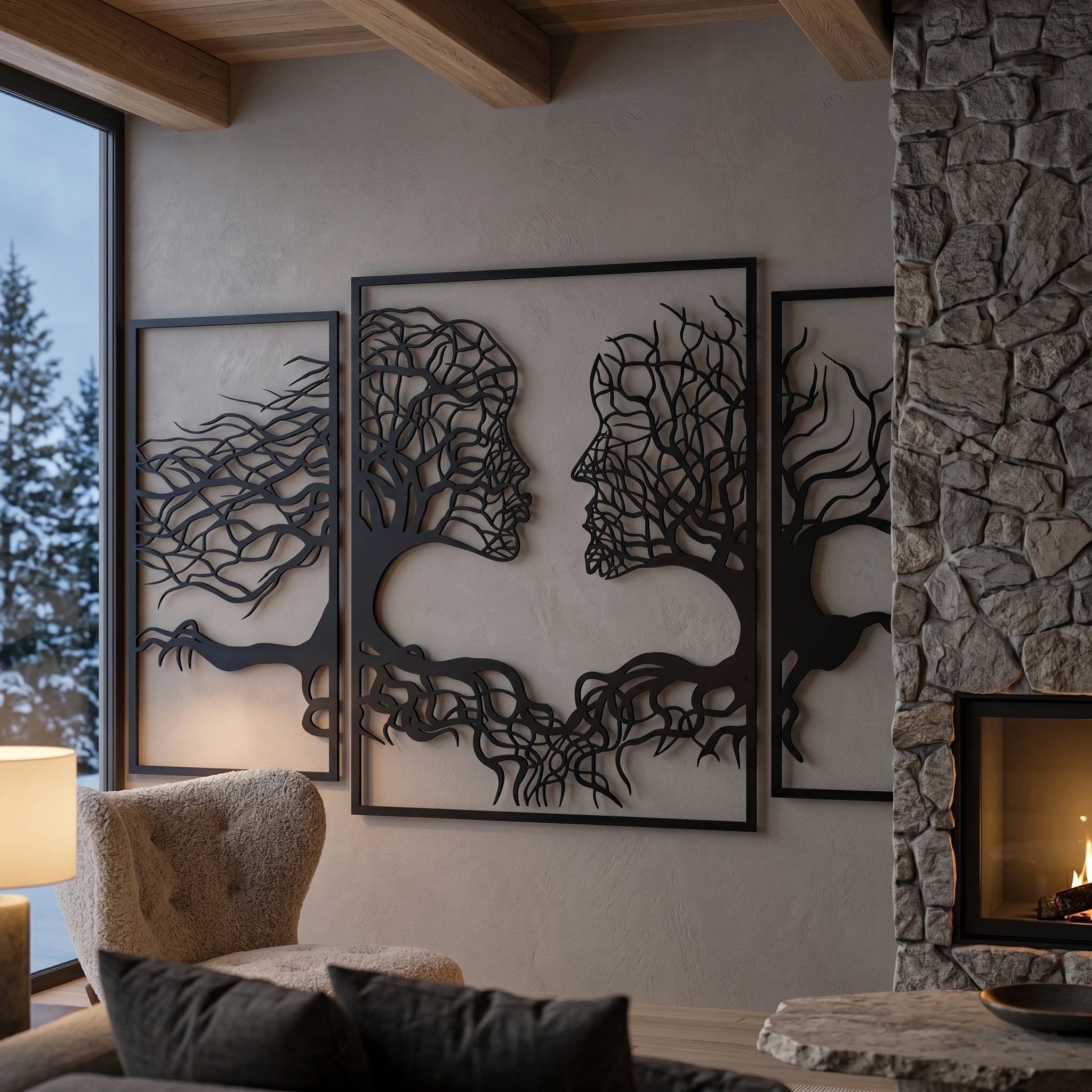 Abstract Faces 3-Piece Wooden Wall Decor