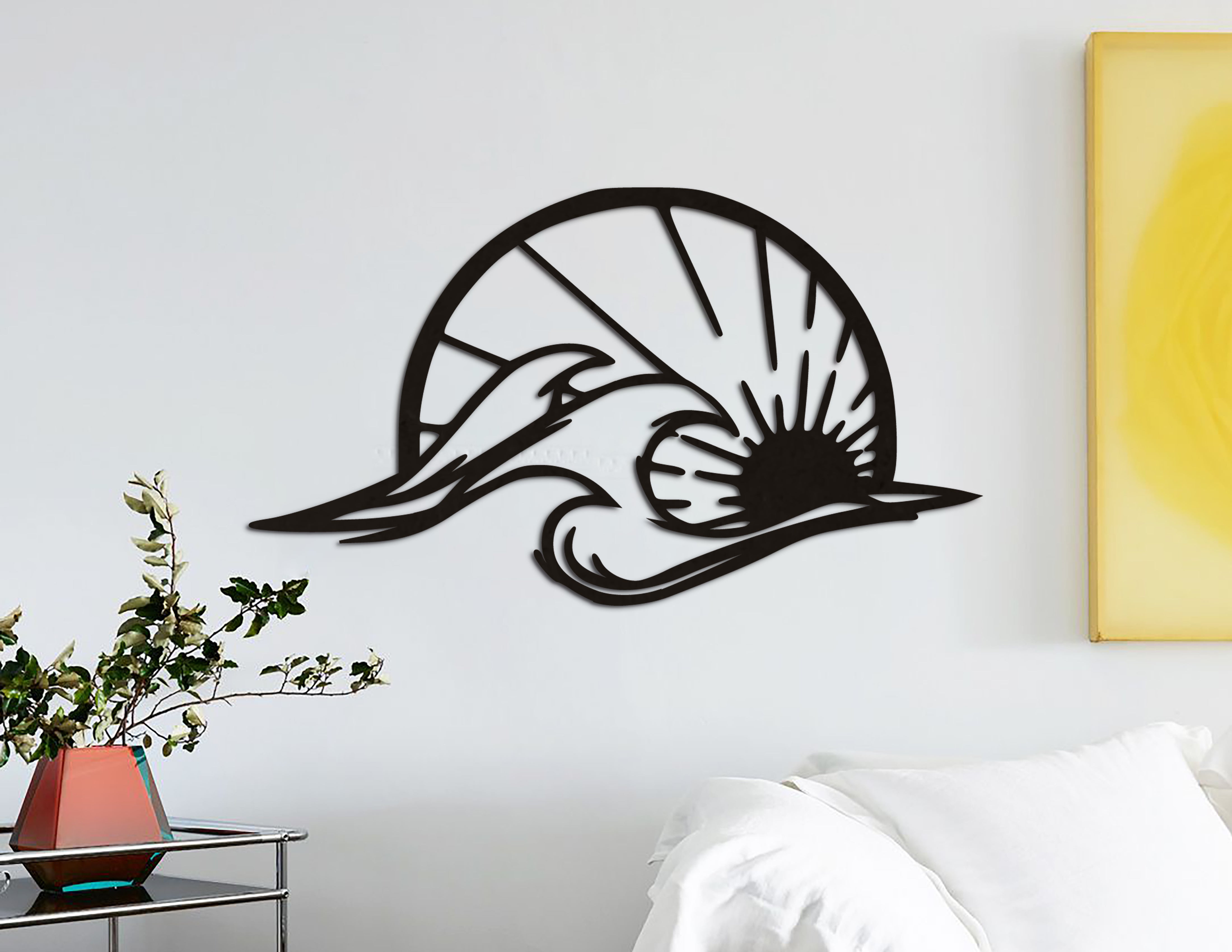 Geometrik Dalga & Güneş Ahşap Duvar Dekoru