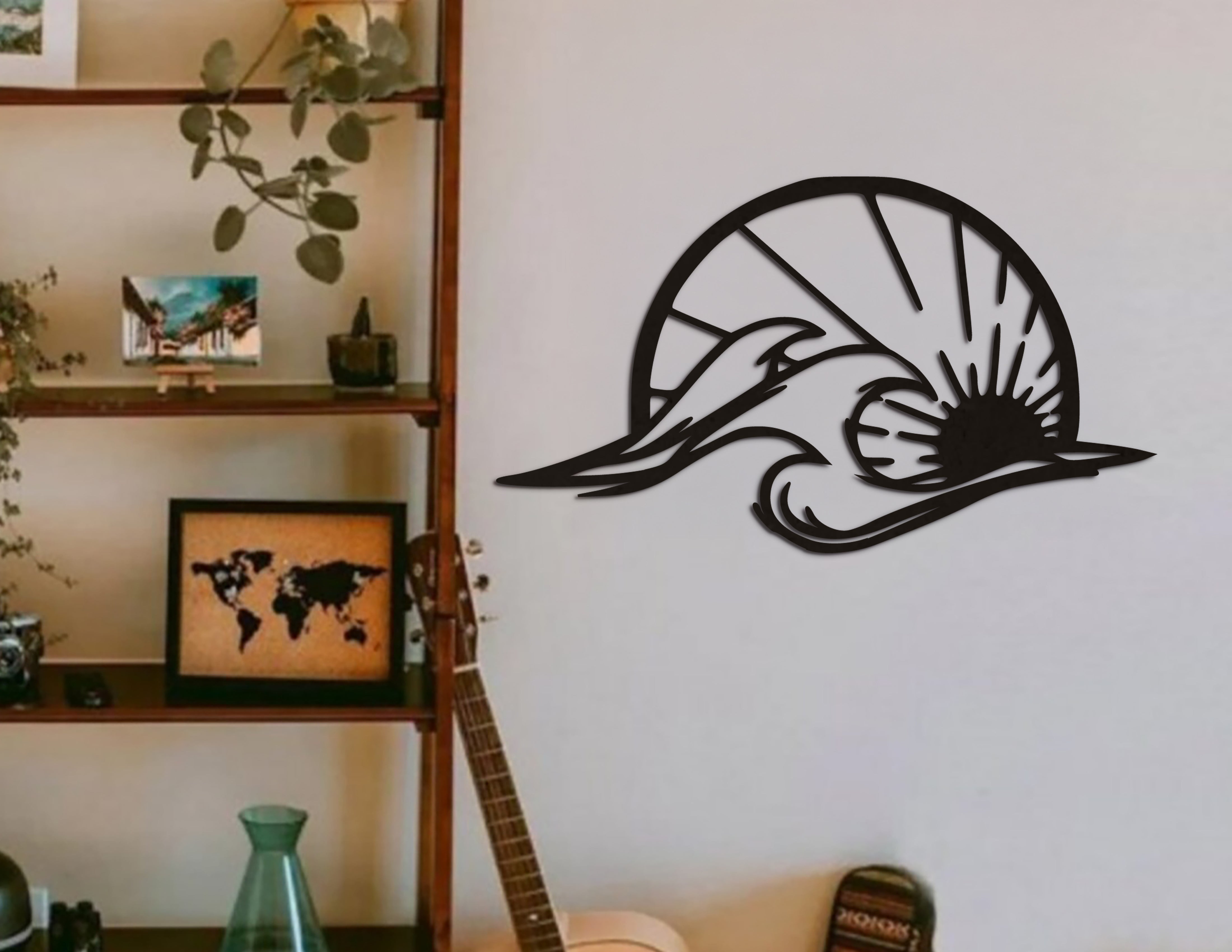 Geometrik Dalga & Güneş Ahşap Duvar Dekoru