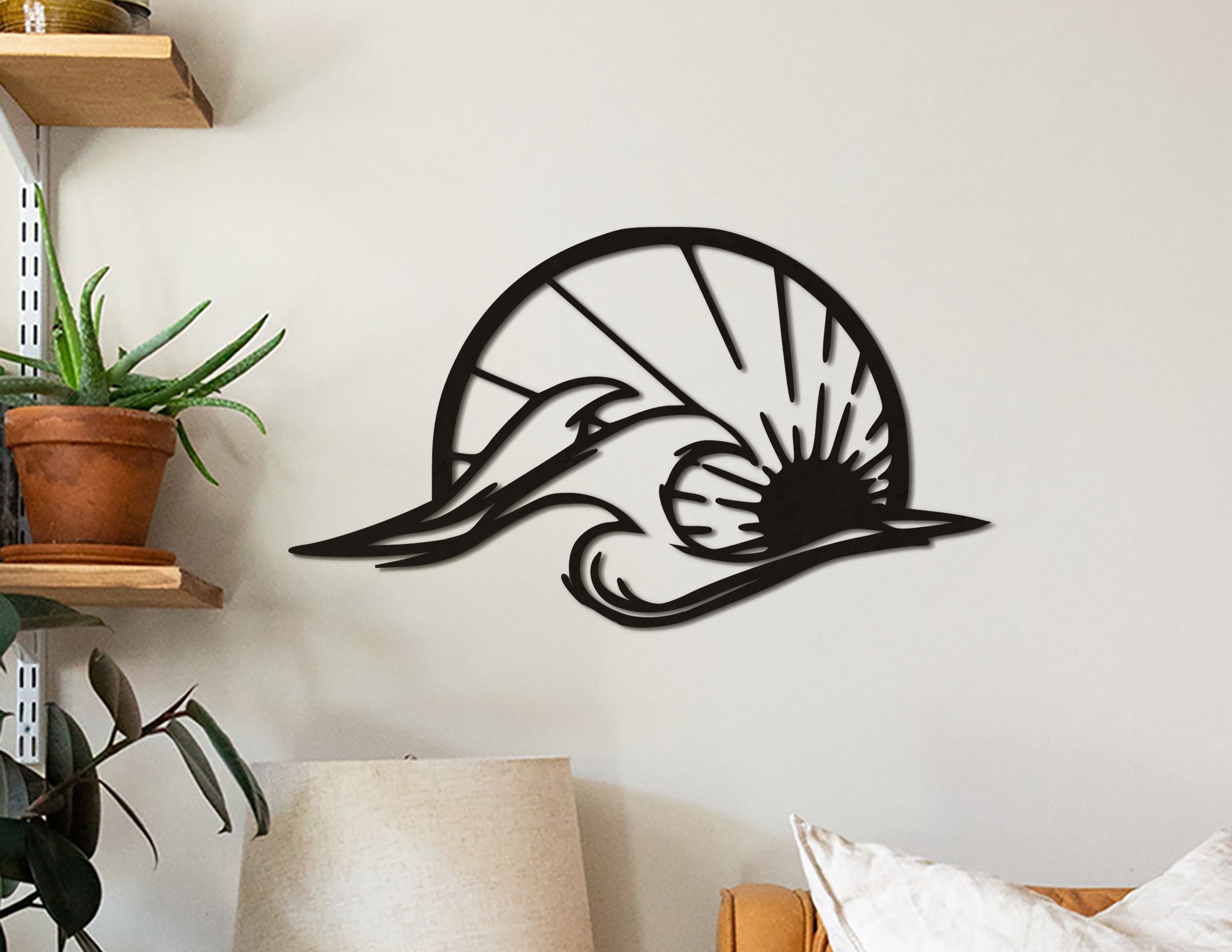 Geometrik Dalga & Güneş Ahşap Duvar Dekoru