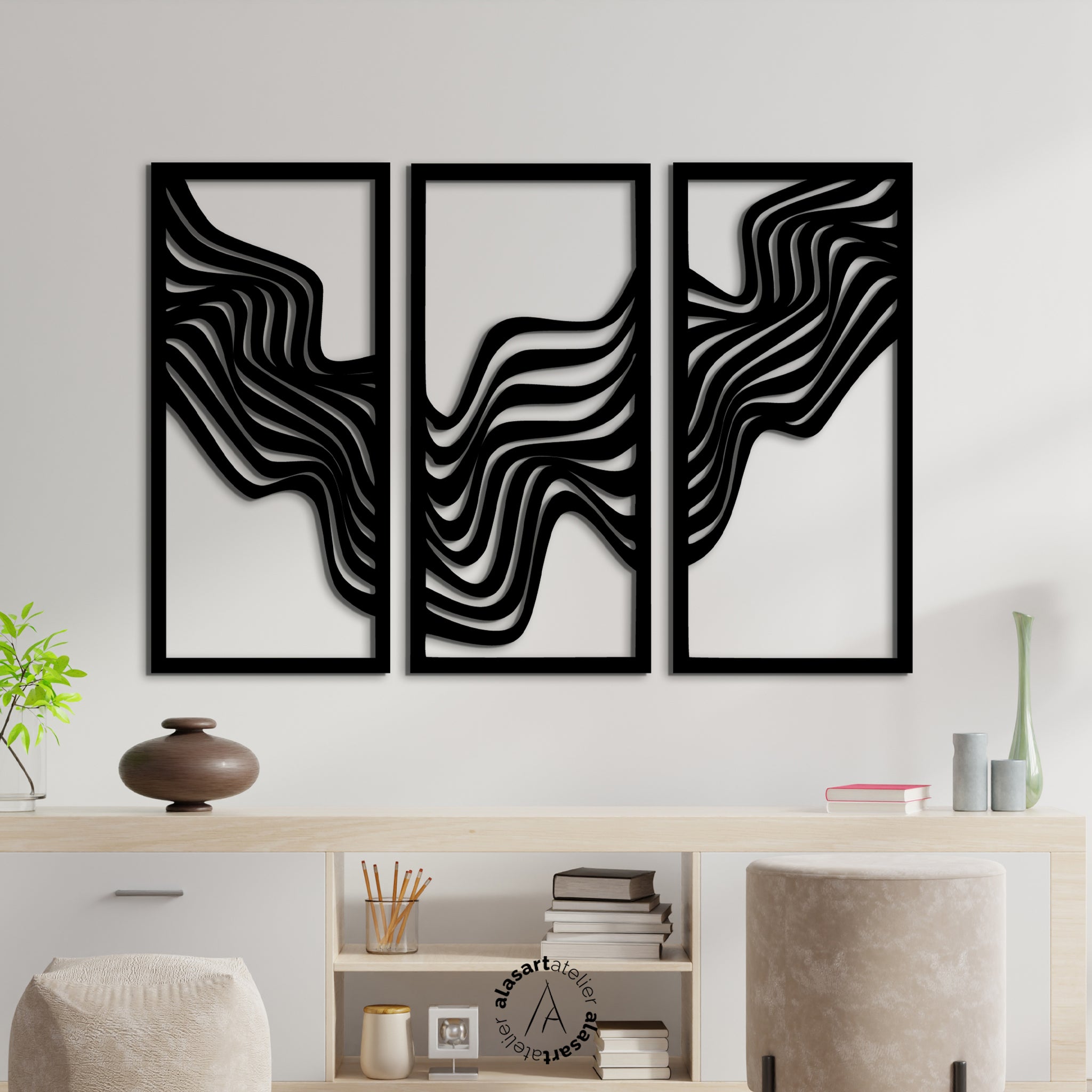 Trio Abstract - 3’lü Geometrik Ahşap Duvar Dekoru