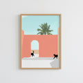 Black Cats in Mediterranean Courtyard Minimalist Poster