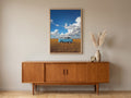 Blue Retro Caravan Travel Poster in the Golden Steppe