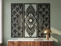 Art Deco Fan and Sun Motif 3-Piece Wooden Wall Decor Set
