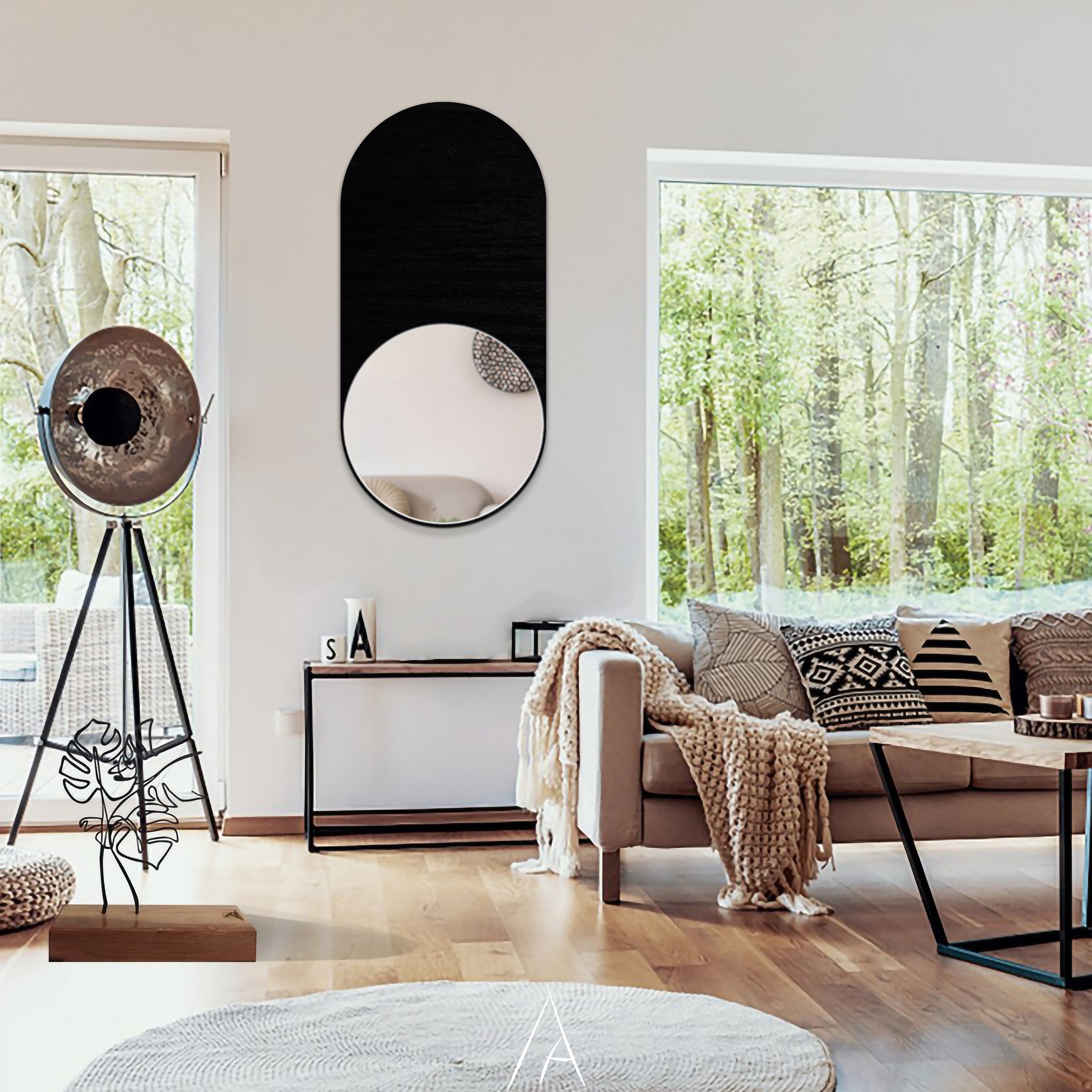 Modern Oval Ahşap Çerçeveli Ayna