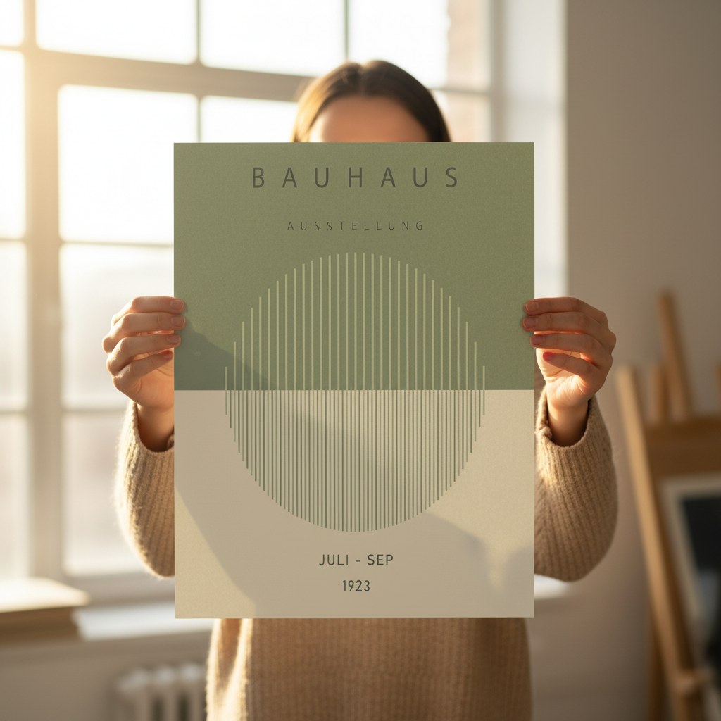 Bauhaus geometrik 1923 posteri elde tutularak ölçü karşılaştırması