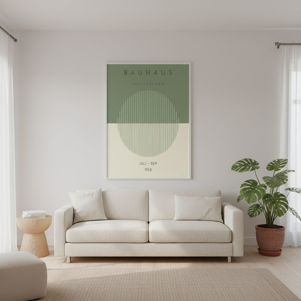 Bauhaus geometrik poster, salon duvarında kanepe üzerinde çerçeveli duvar dekorasyonu