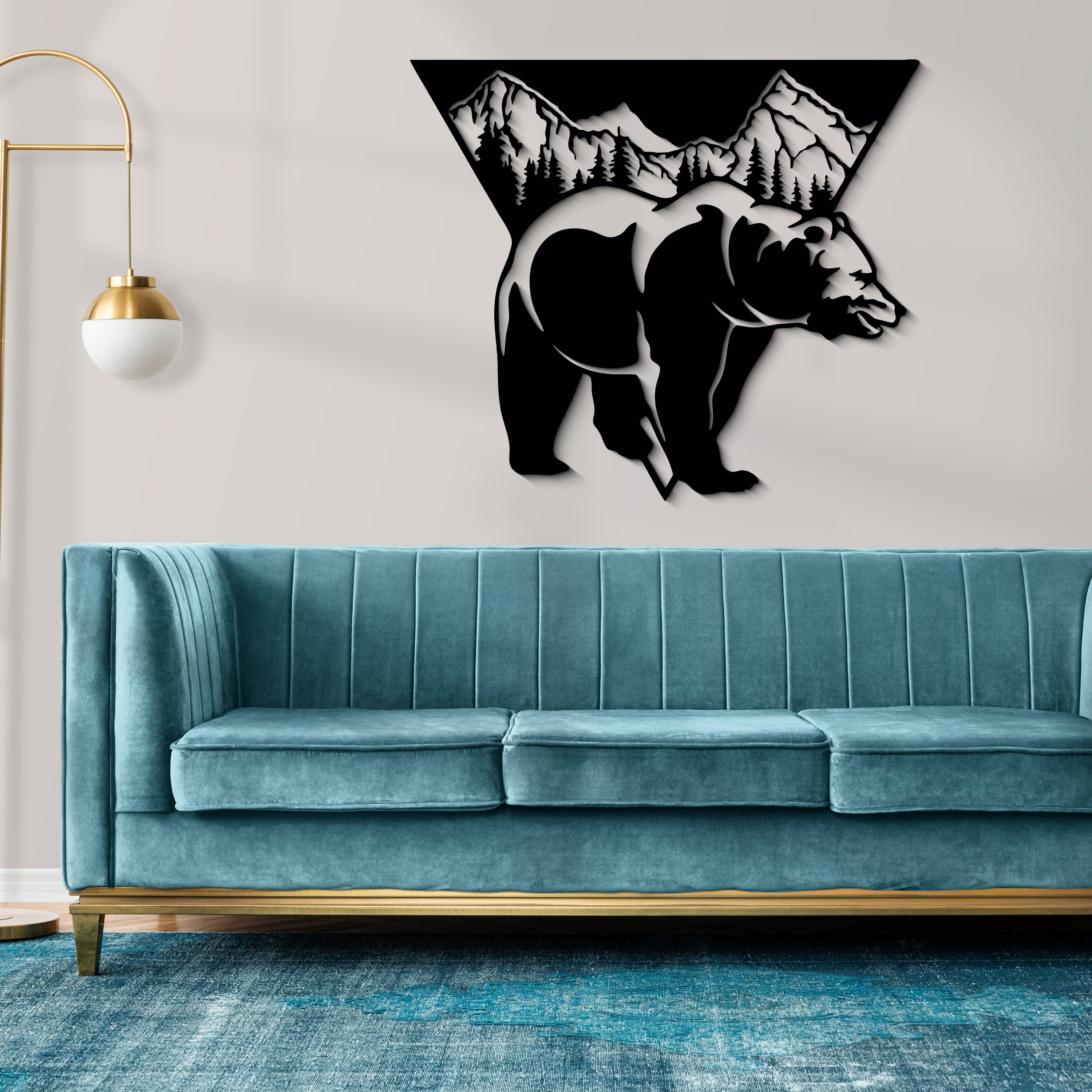 Ayı ve Dağ Temalı Ahşap Duvar Tablosu