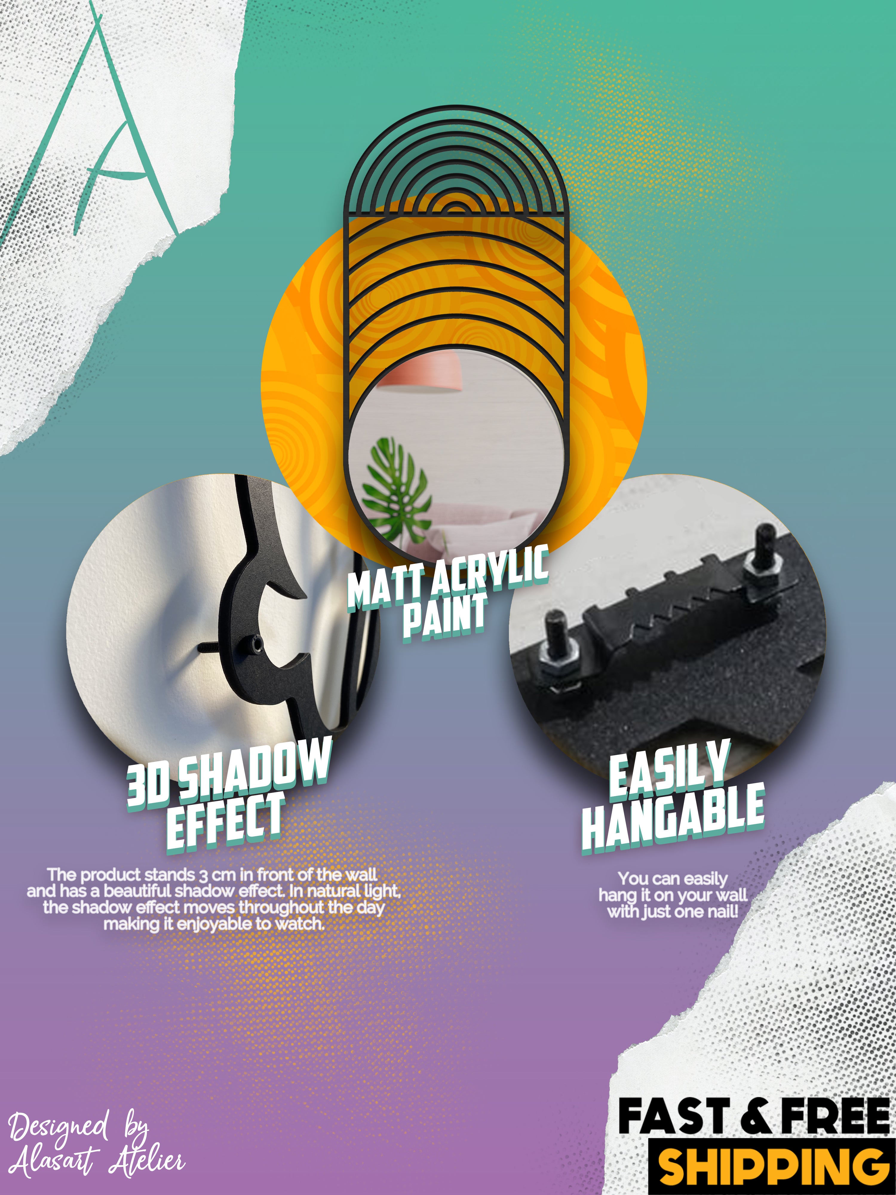 Modern Dalga Formlu Oval Duvar Aynası