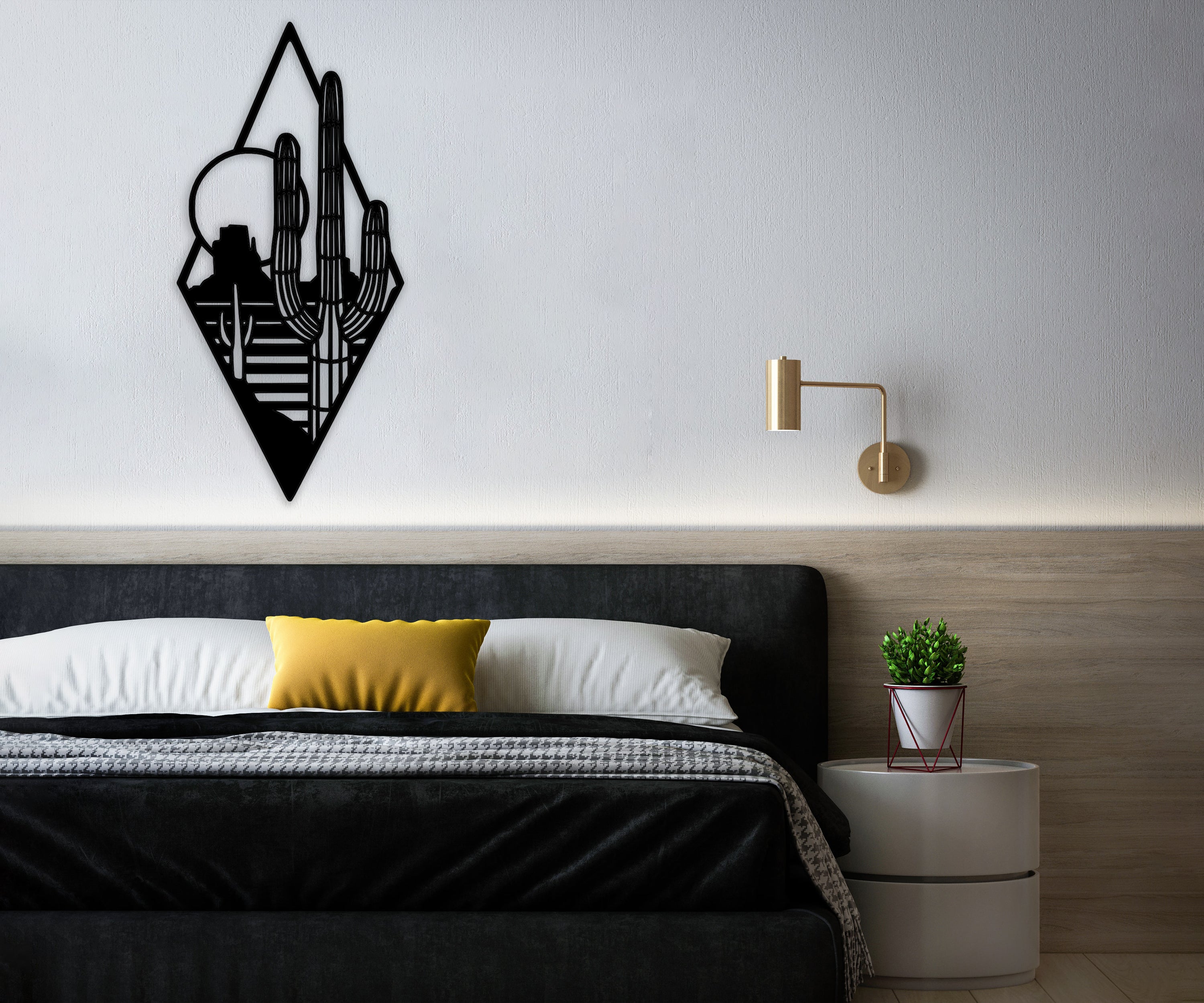 Günbatımı Kaktüs Ahşap Duvar Dekoru